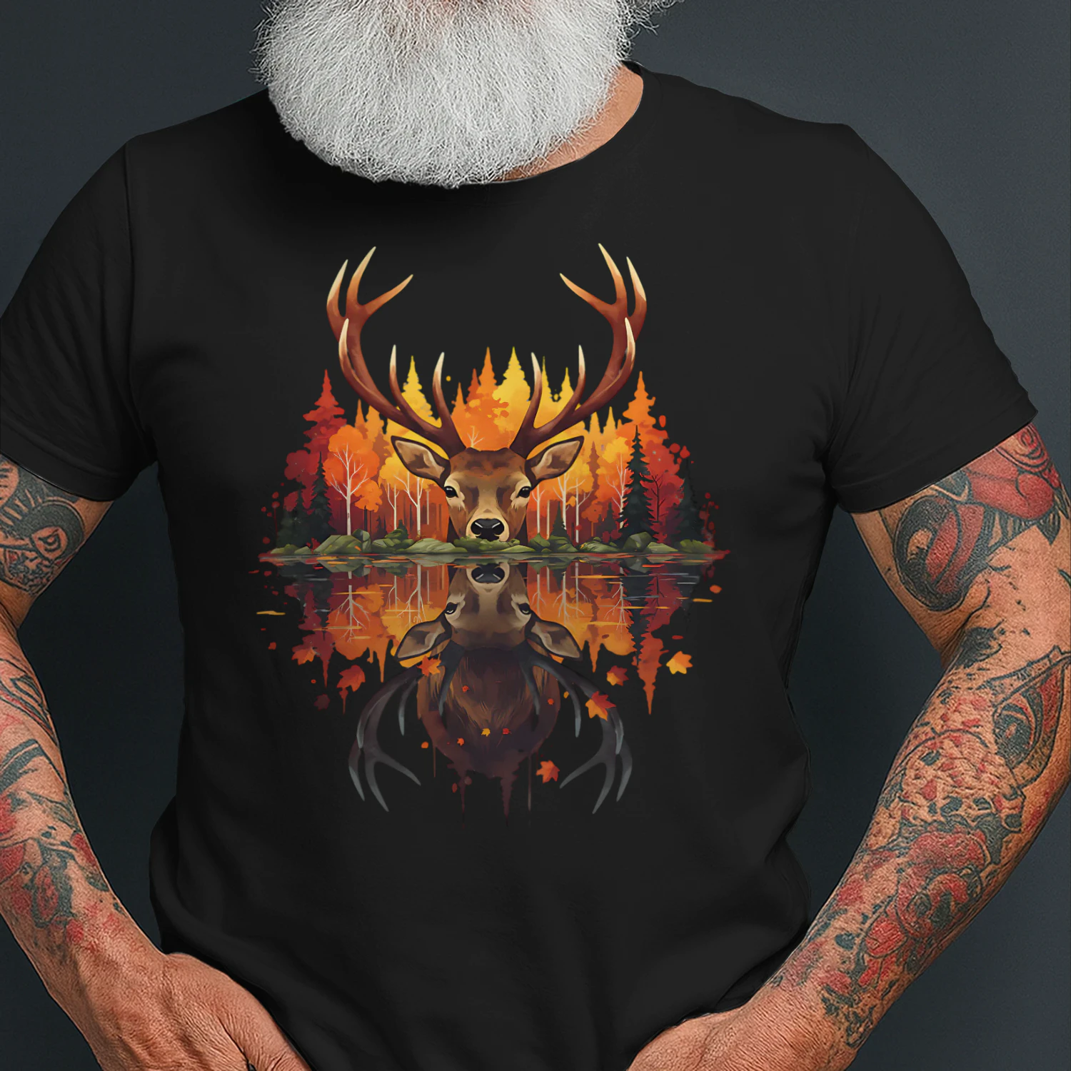Majestic Buck Deer Autumn Forest Water Reflection Fall Nature Graphic