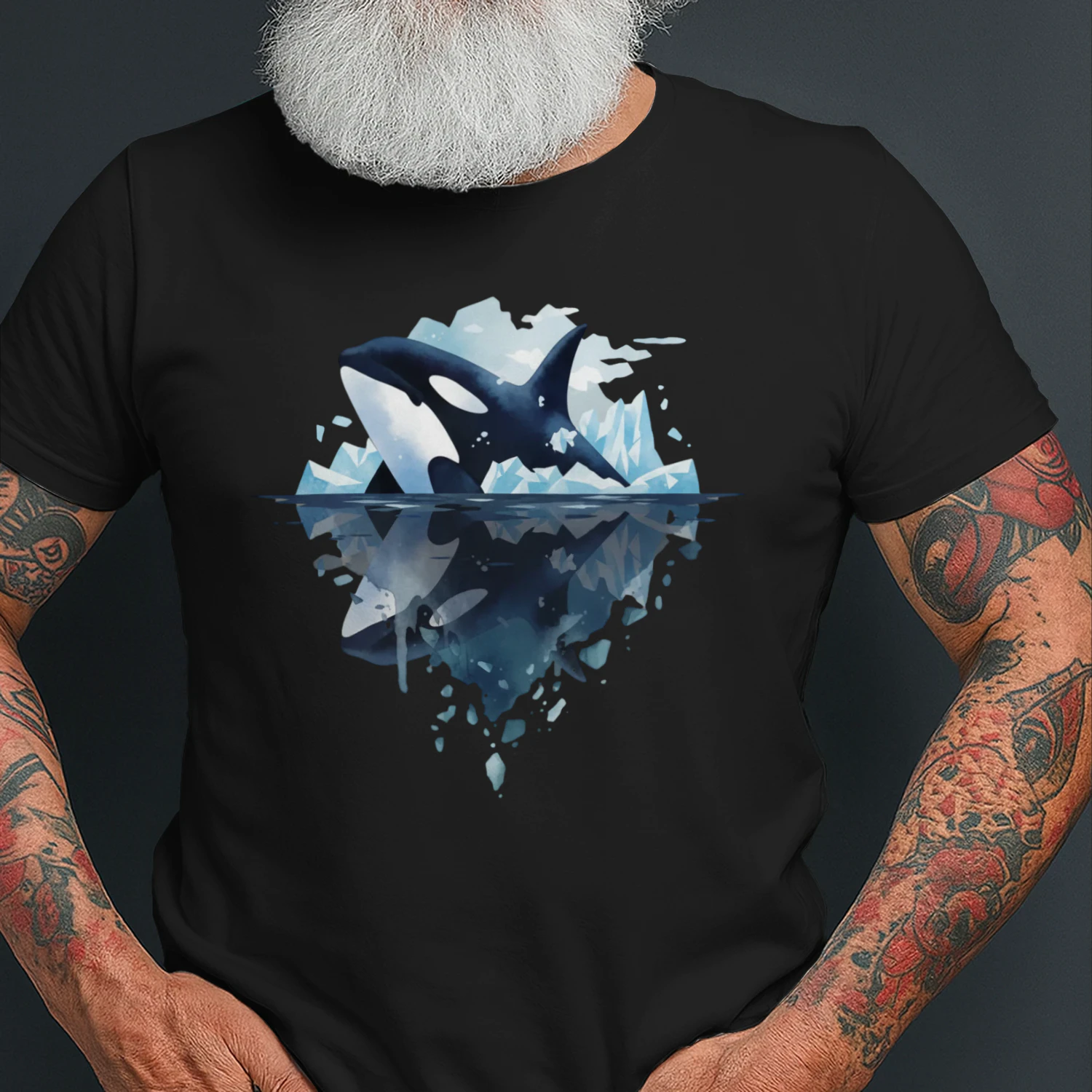 Majestic Orca Killer Whale Iceberg Water Reflection Double Exposure Graphic