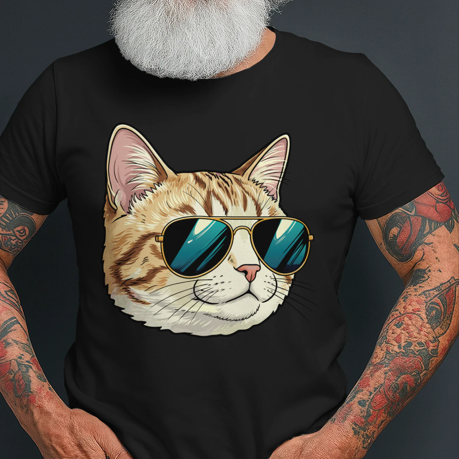 Cool Tabby Cat Gold Aviator Sunglasses Retro Cute Pet Graphic