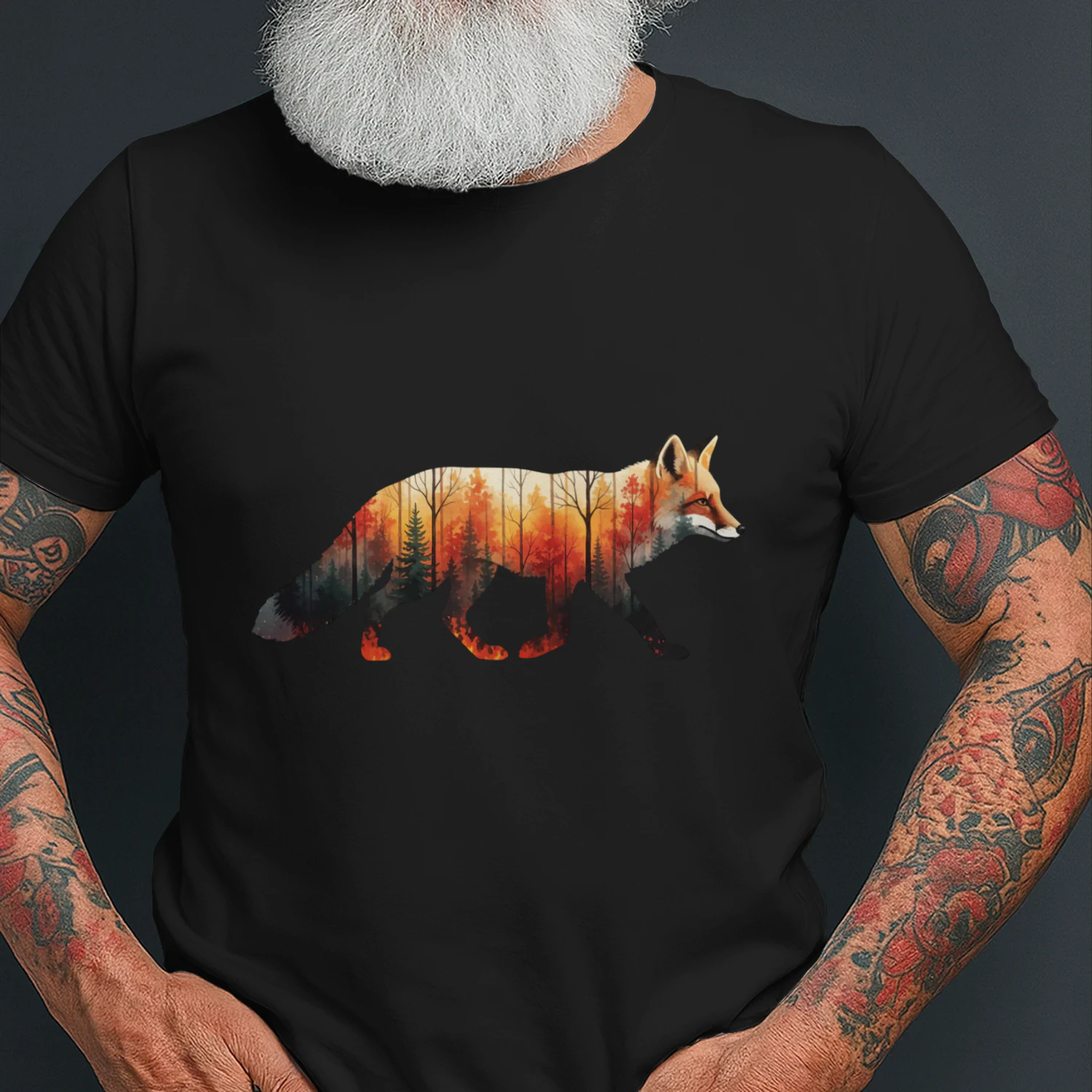 Majestic Red Fox Silhouette Autumn Forest Fall Double Exposure Graphic