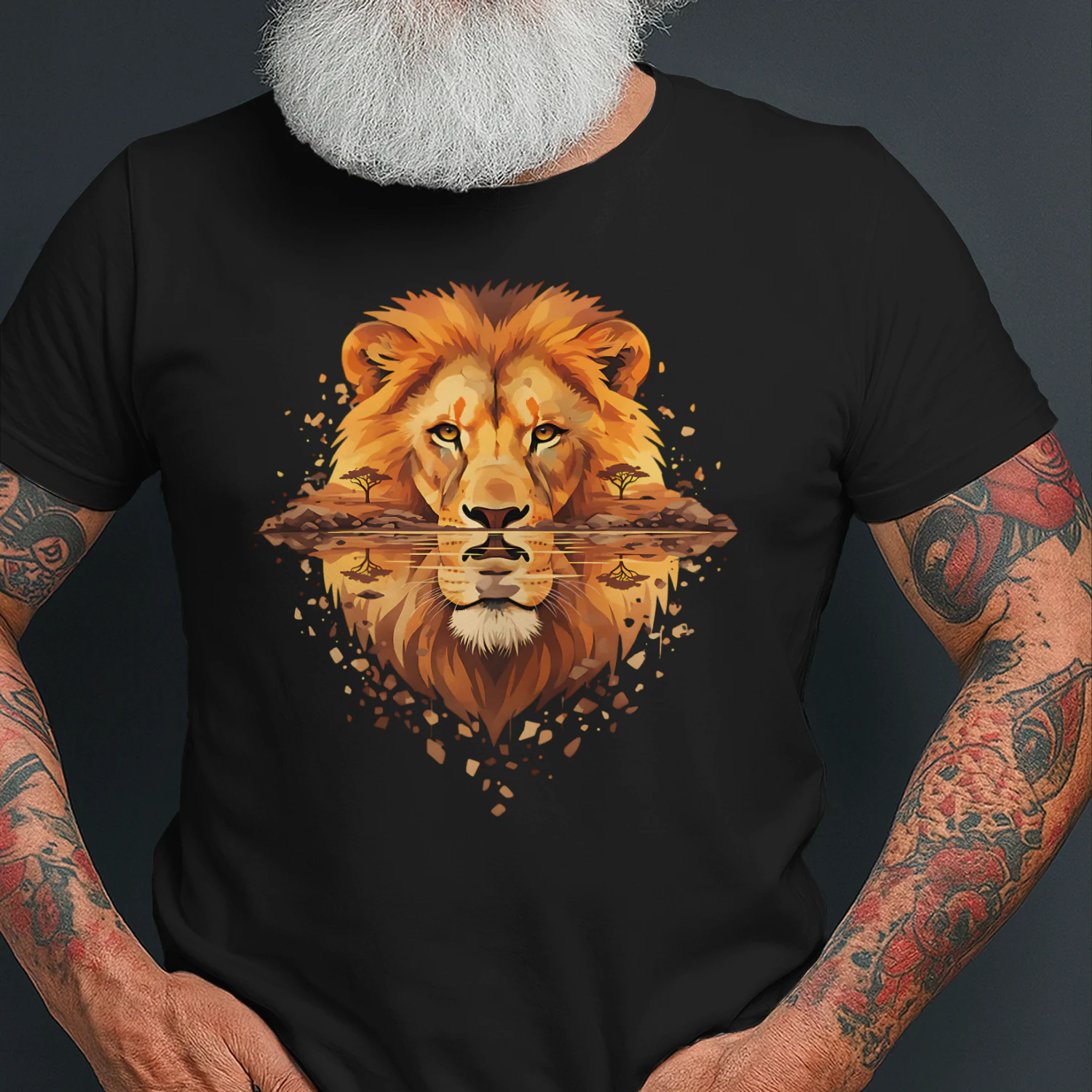 Majestic Lion African Savannah Water Reflection Double Exposure Graphic