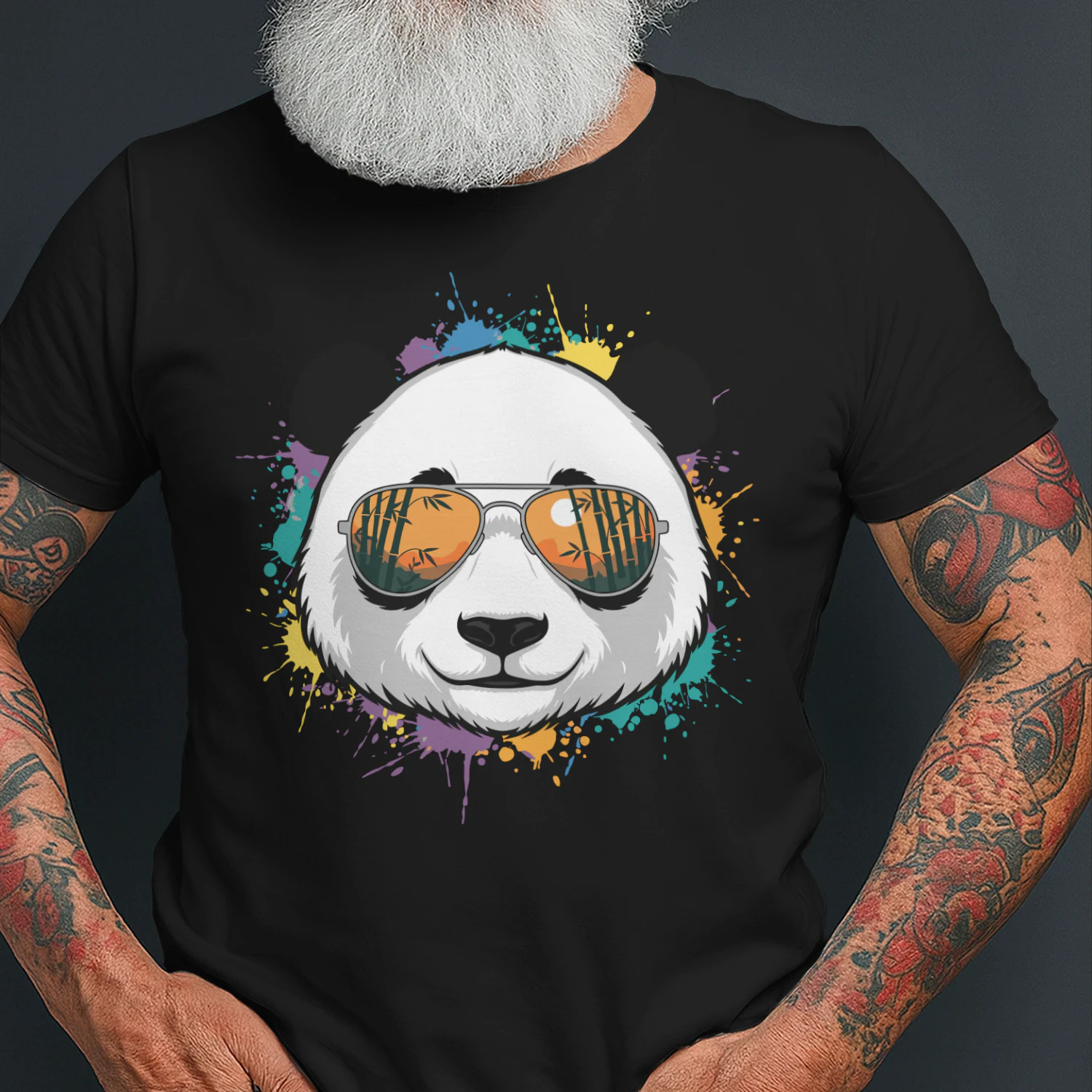 Colorful Panda Aviator Sunglasses Paint Splatter Bamboo Sunset