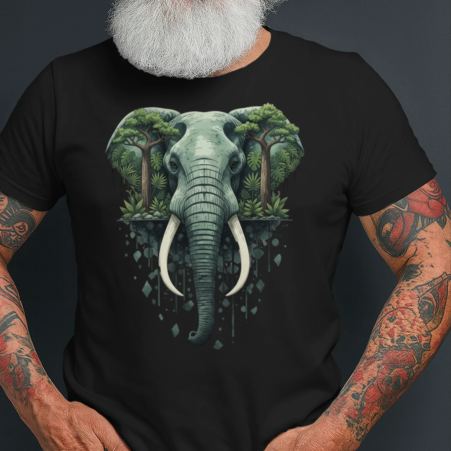 Majestic Elephant Tropical Jungle Baobab Trees Double Exposure Graphic