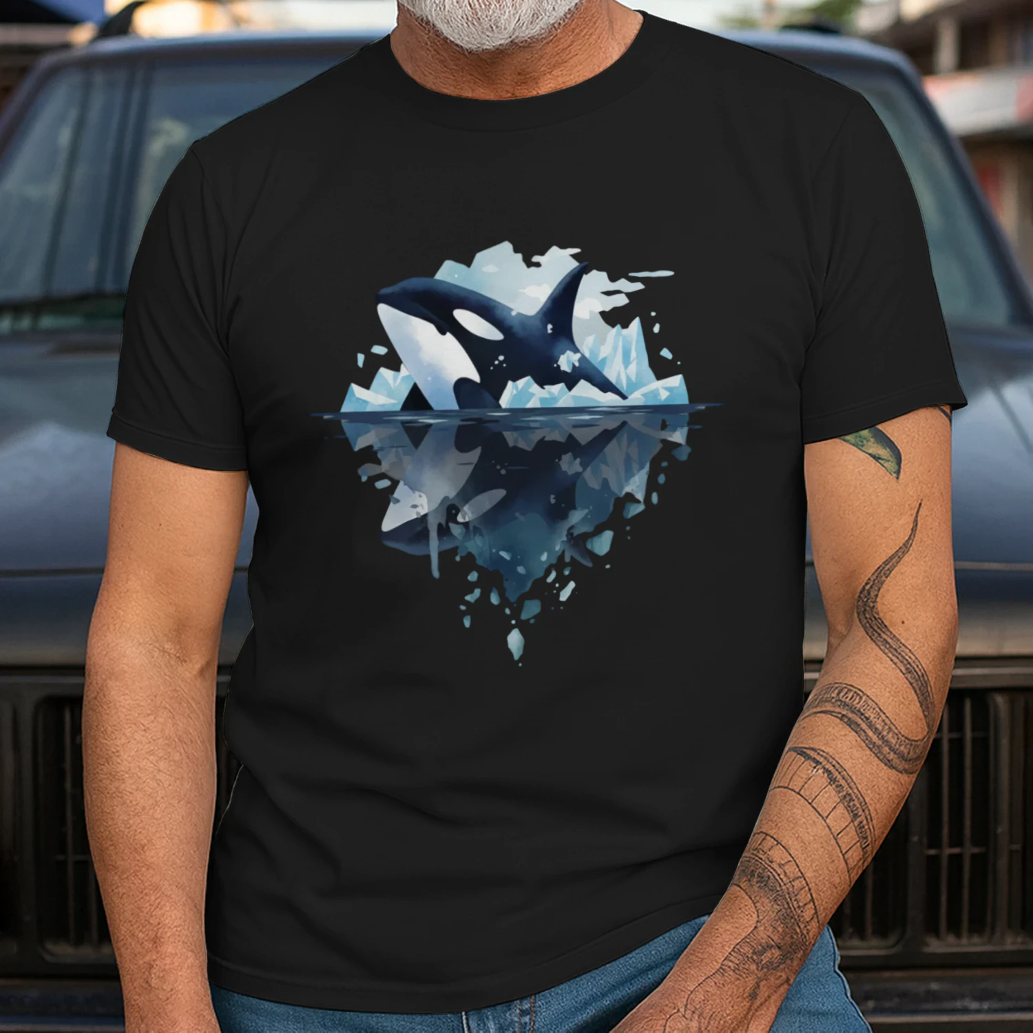 Majestic Orca Killer Whale Iceberg Water Reflection Double Exposure Graphic