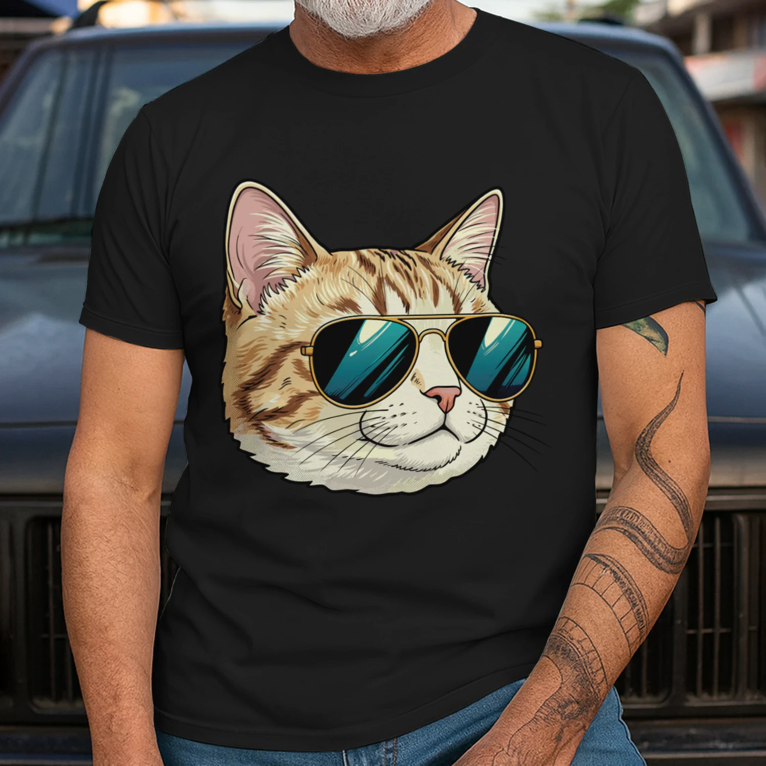 Cool Tabby Cat Gold Aviator Sunglasses Retro Cute Pet Graphic