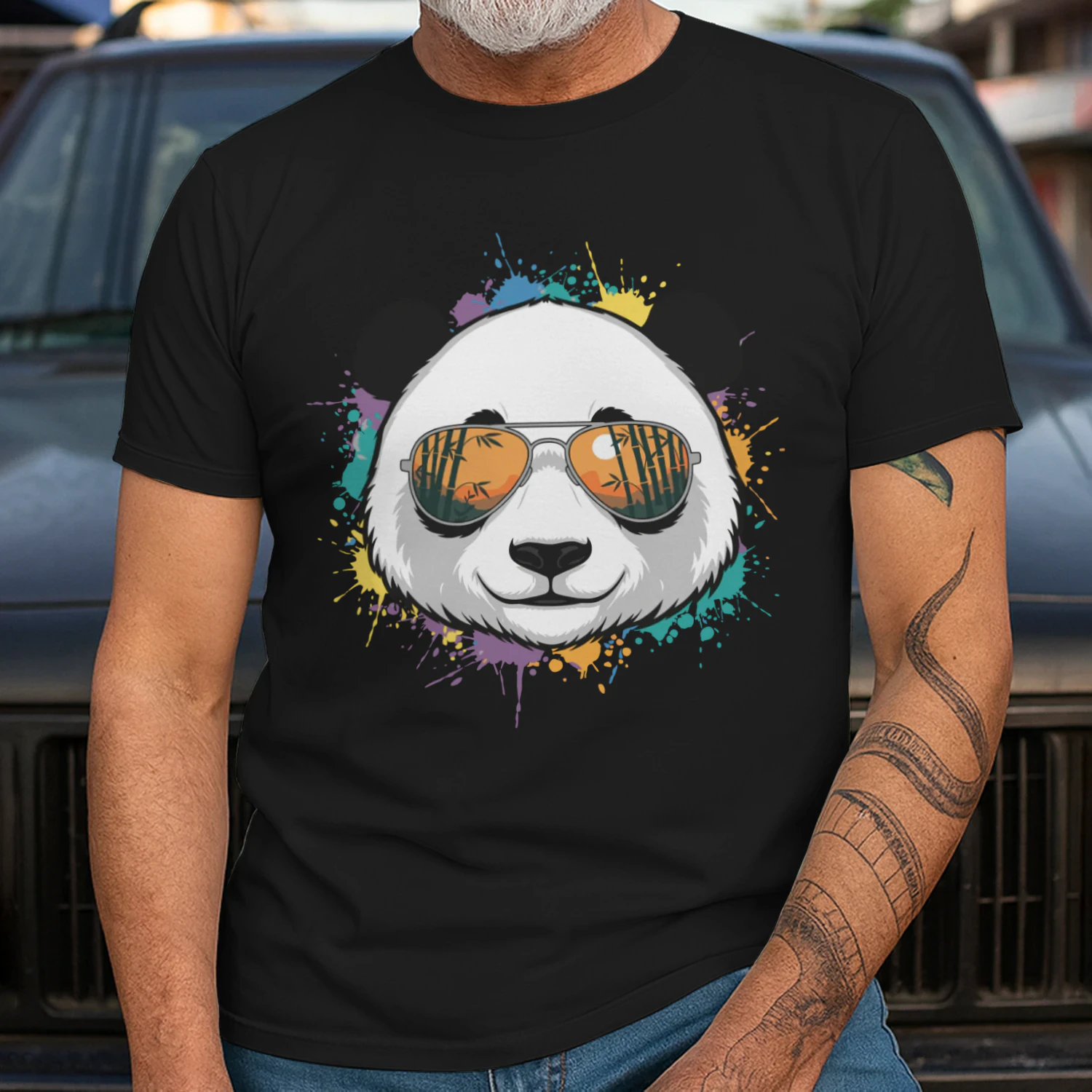 Colorful Panda Aviator Sunglasses Paint Splatter Bamboo Sunset