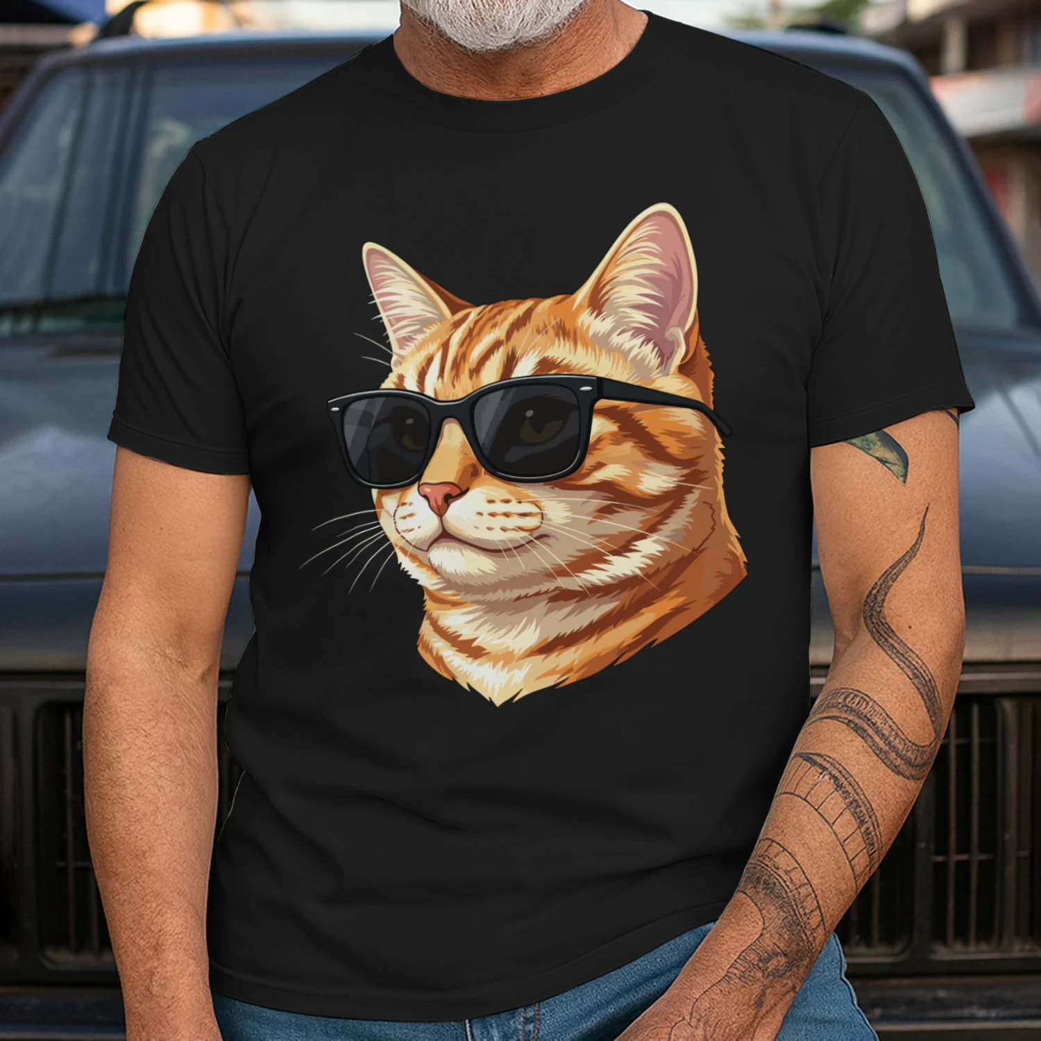 Cool Orange Tabby Cat Wearing Sunglasses Retro Cute Pet Graphic