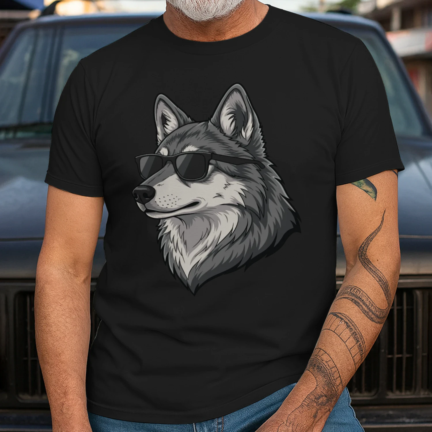 Cool Wolf Wearing Black Sunglasses Retro Lone Wolf Graphic