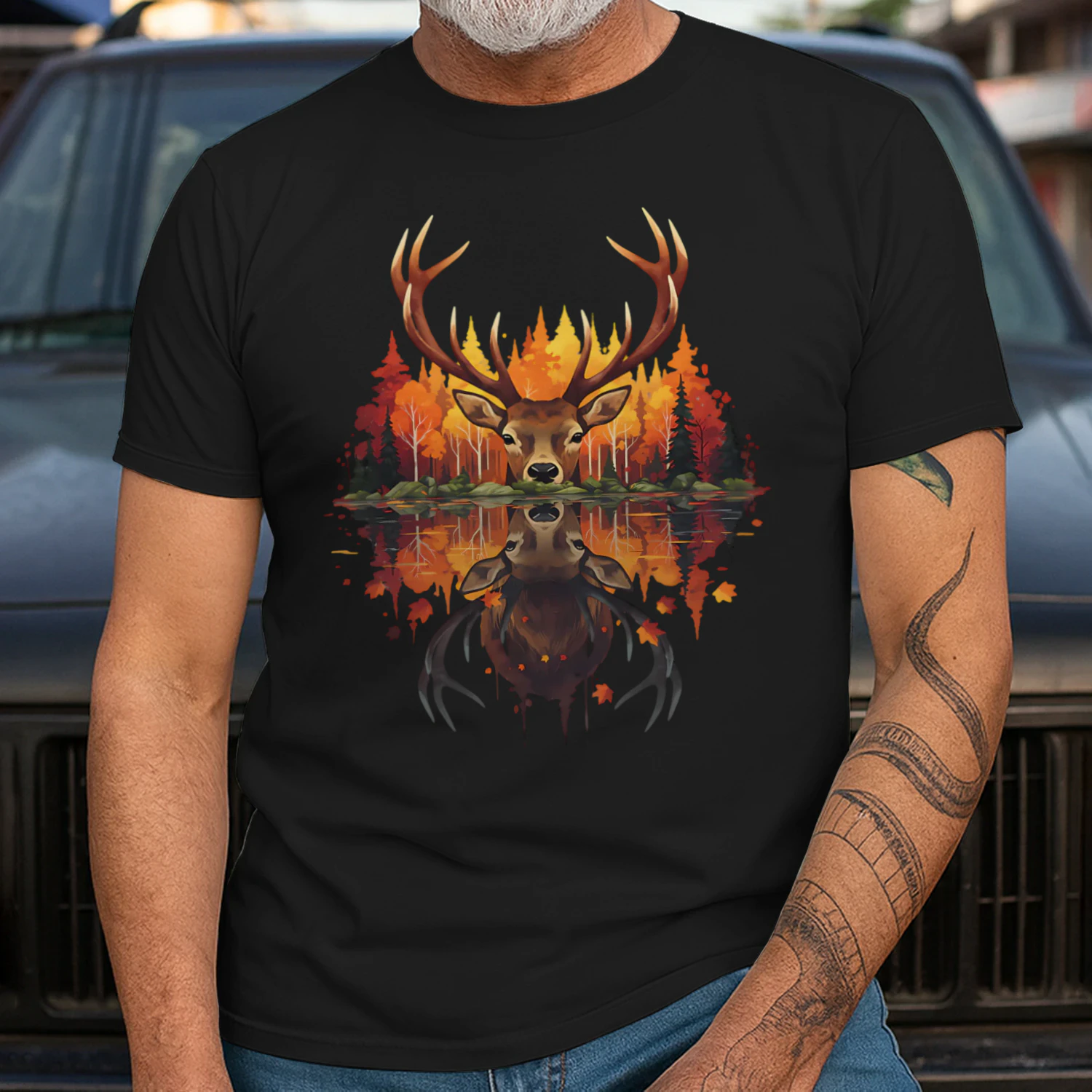 Majestic Buck Deer Autumn Forest Water Reflection Fall Nature Graphic