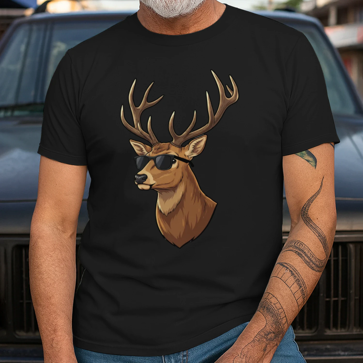 Cool Buck Deer Wearing Black Sunglasses Retro Hunting Graphic
