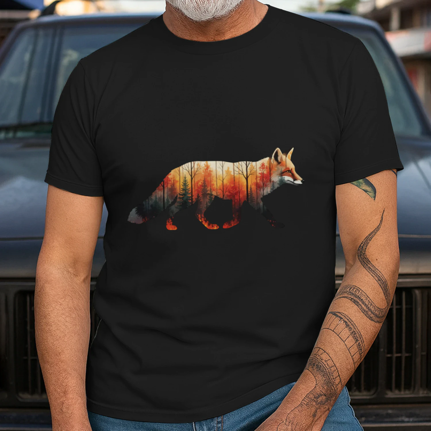 Majestic Red Fox Silhouette Autumn Forest Fall Double Exposure Graphic