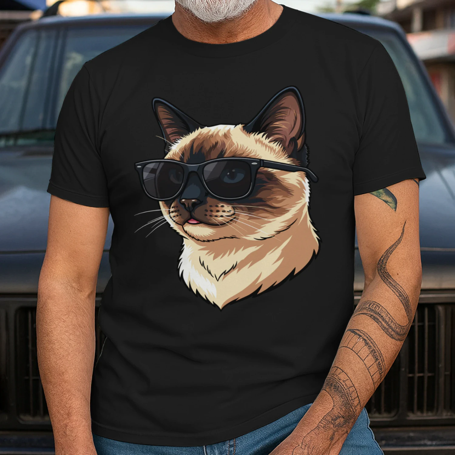 Cool Siamese Cat Wearing Sunglasses Retro Cute Pet Graphic