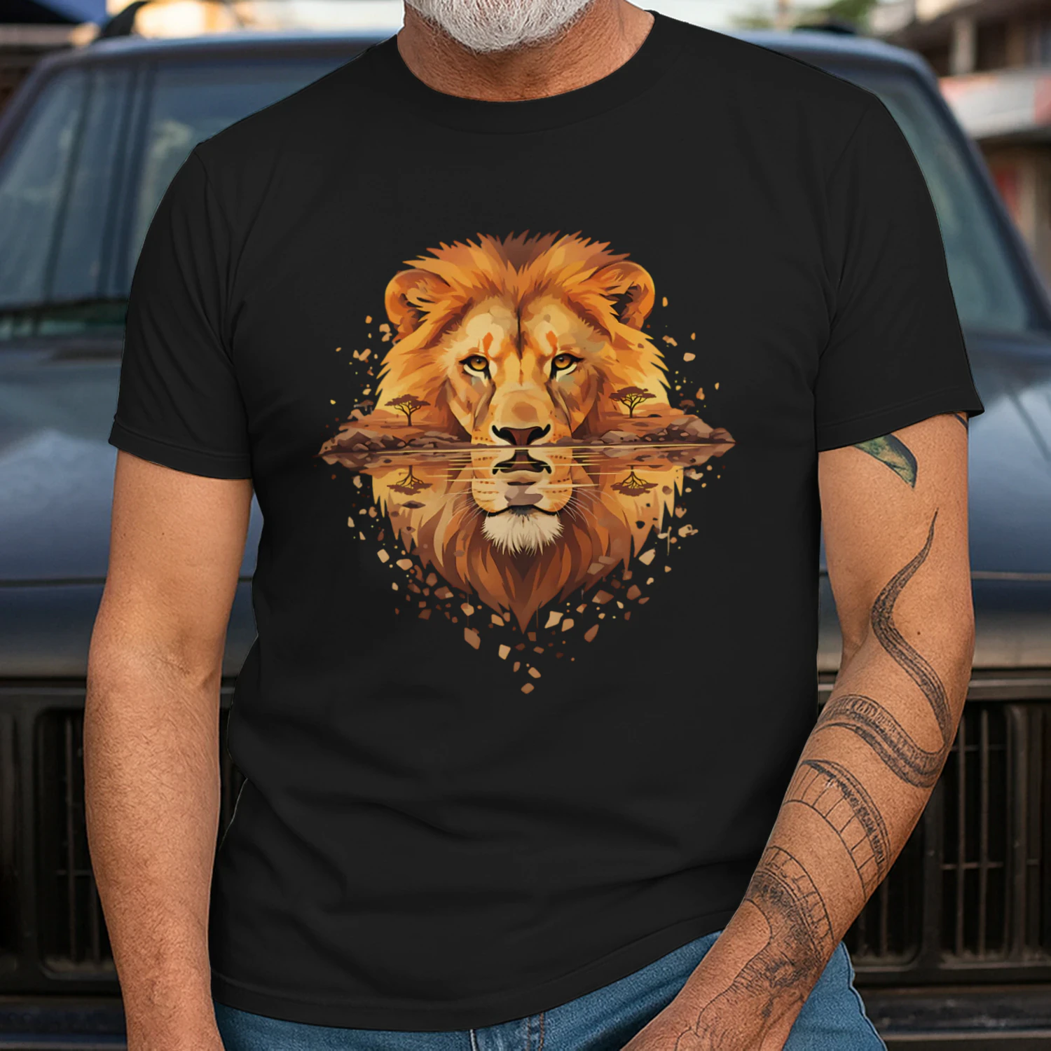 Majestic Lion African Savannah Water Reflection Double Exposure Graphic