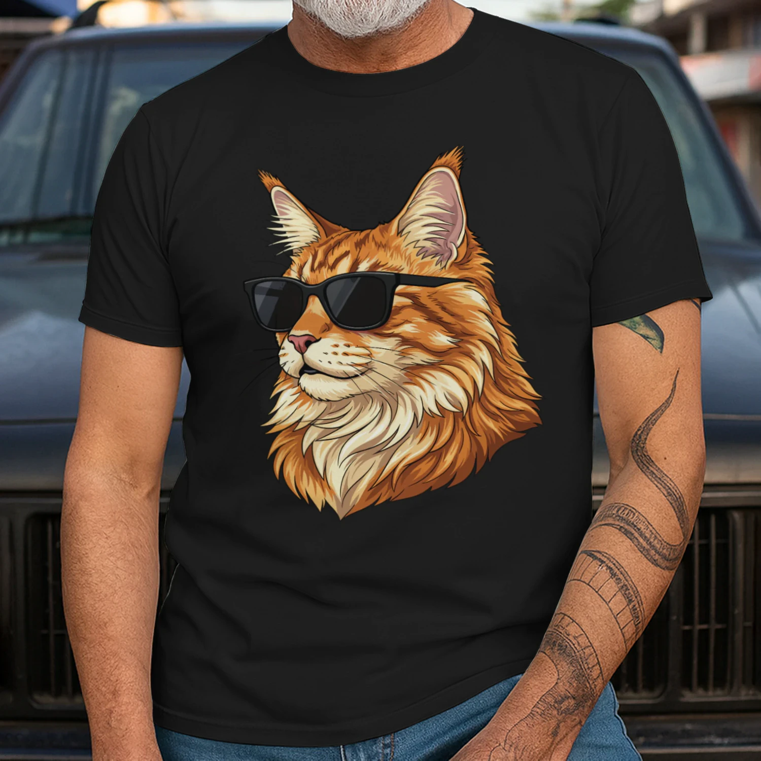 Cool Maine Coon Cat Wearing Sunglasses Retro Cute Pet Graphic