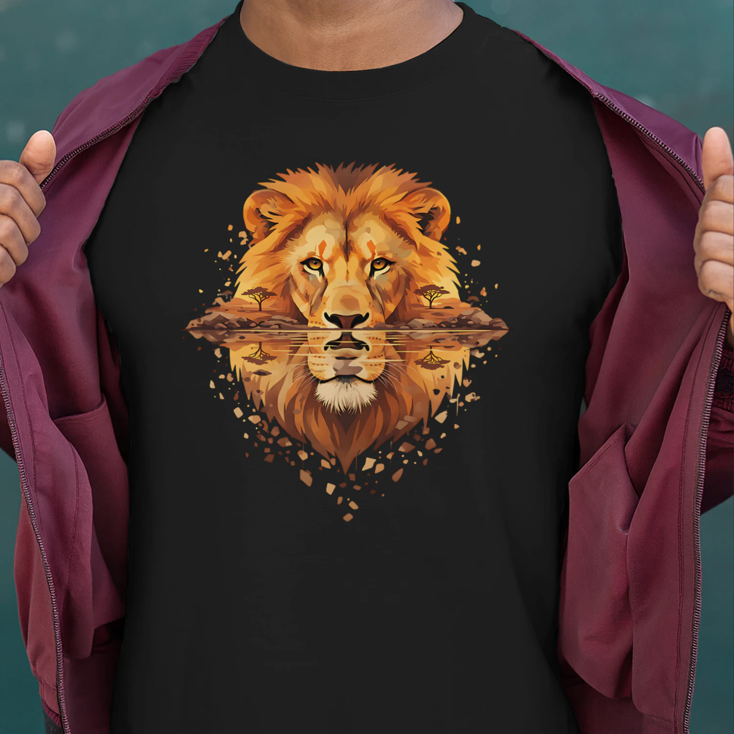 Majestic Lion African Savannah Water Reflection Double Exposure Graphic