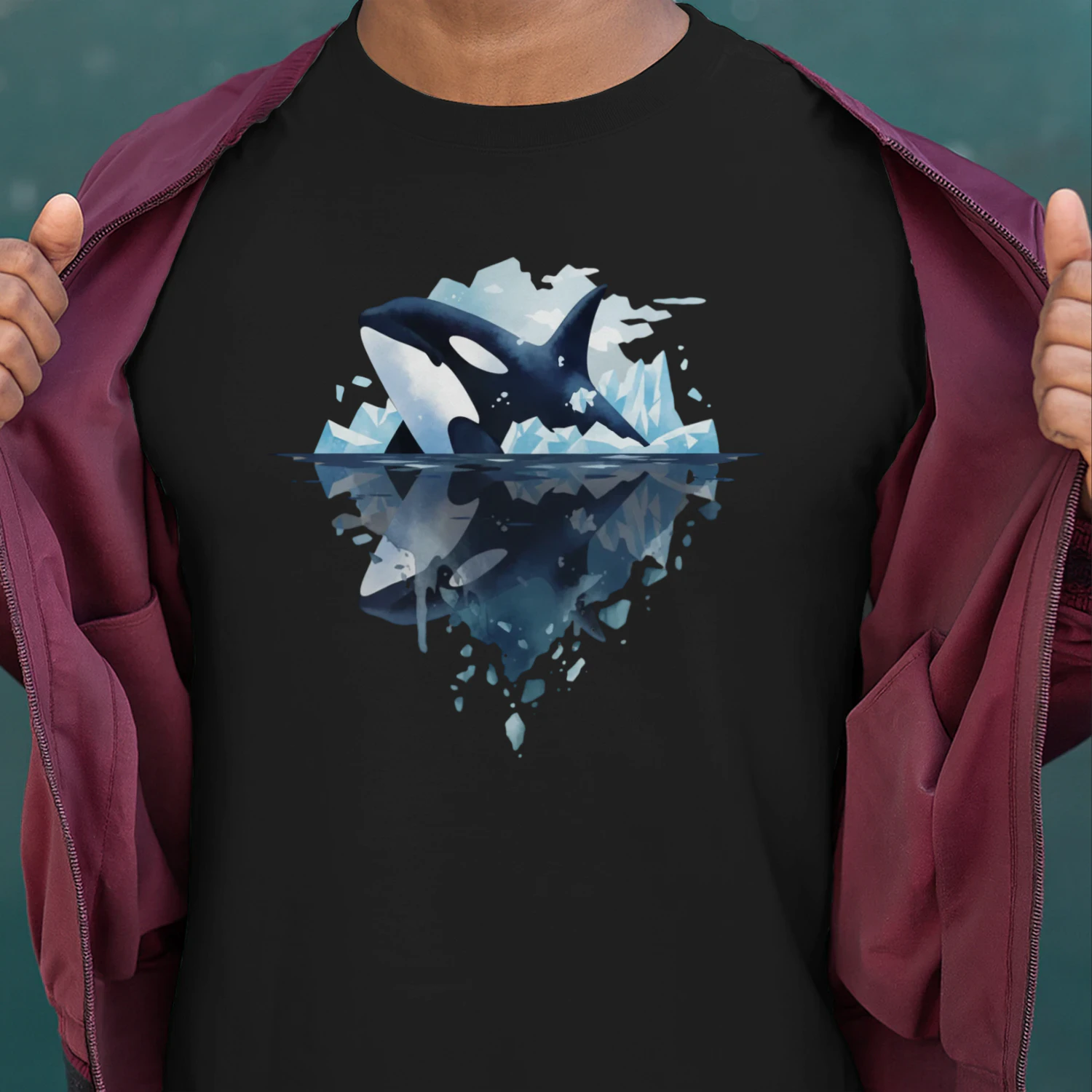 Majestic Orca Killer Whale Iceberg Water Reflection Double Exposure Graphic