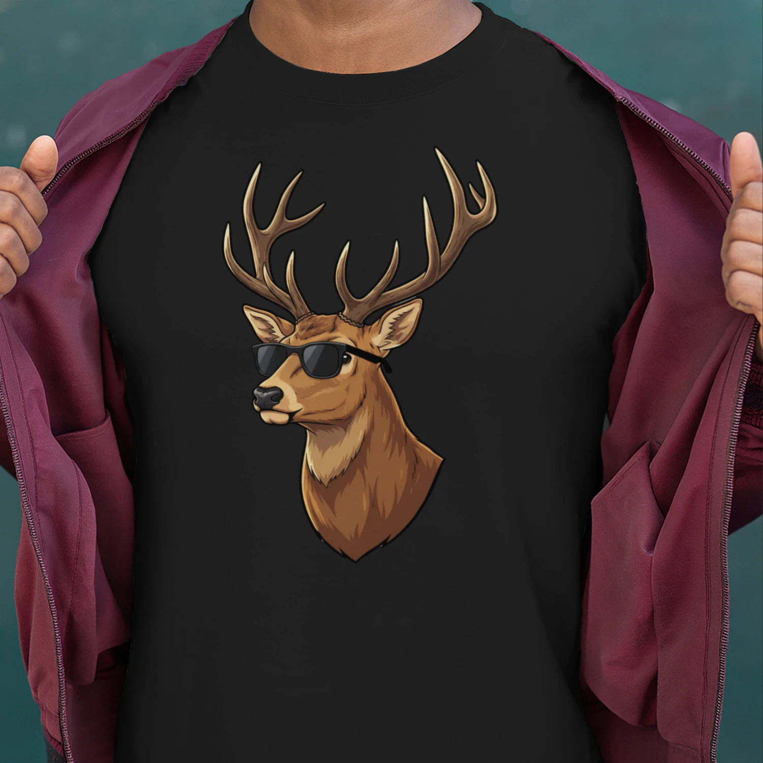 Cool Buck Deer Wearing Black Sunglasses Retro Hunting Graphic