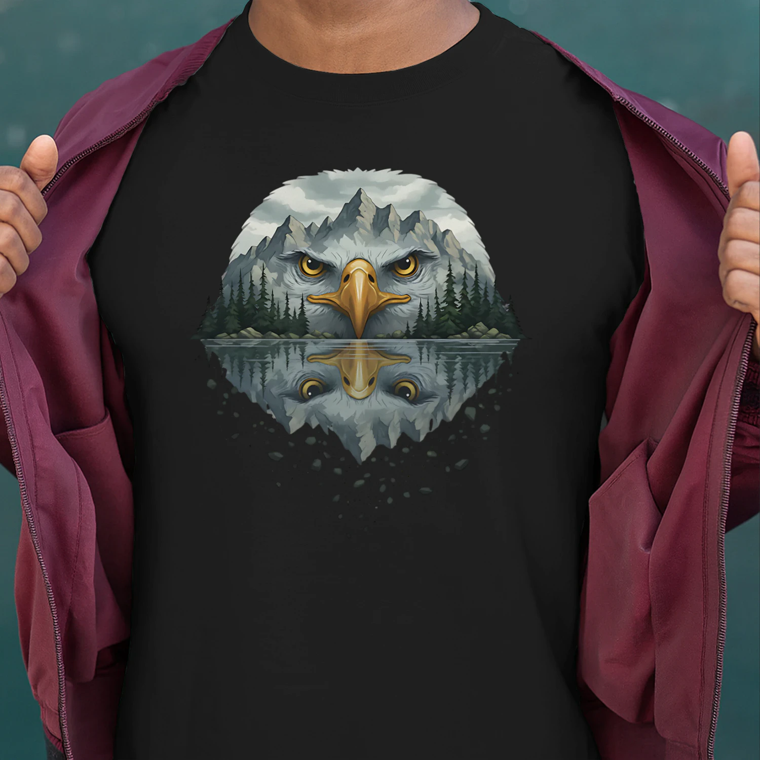 Majestic Eagle Mountain Lake Reflection Double Exposure Nature Graphic