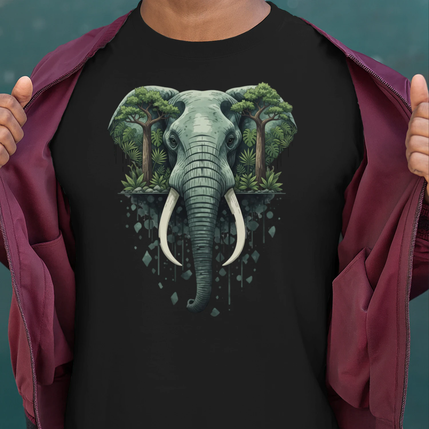 Majestic Elephant Tropical Jungle Baobab Trees Double Exposure Graphic