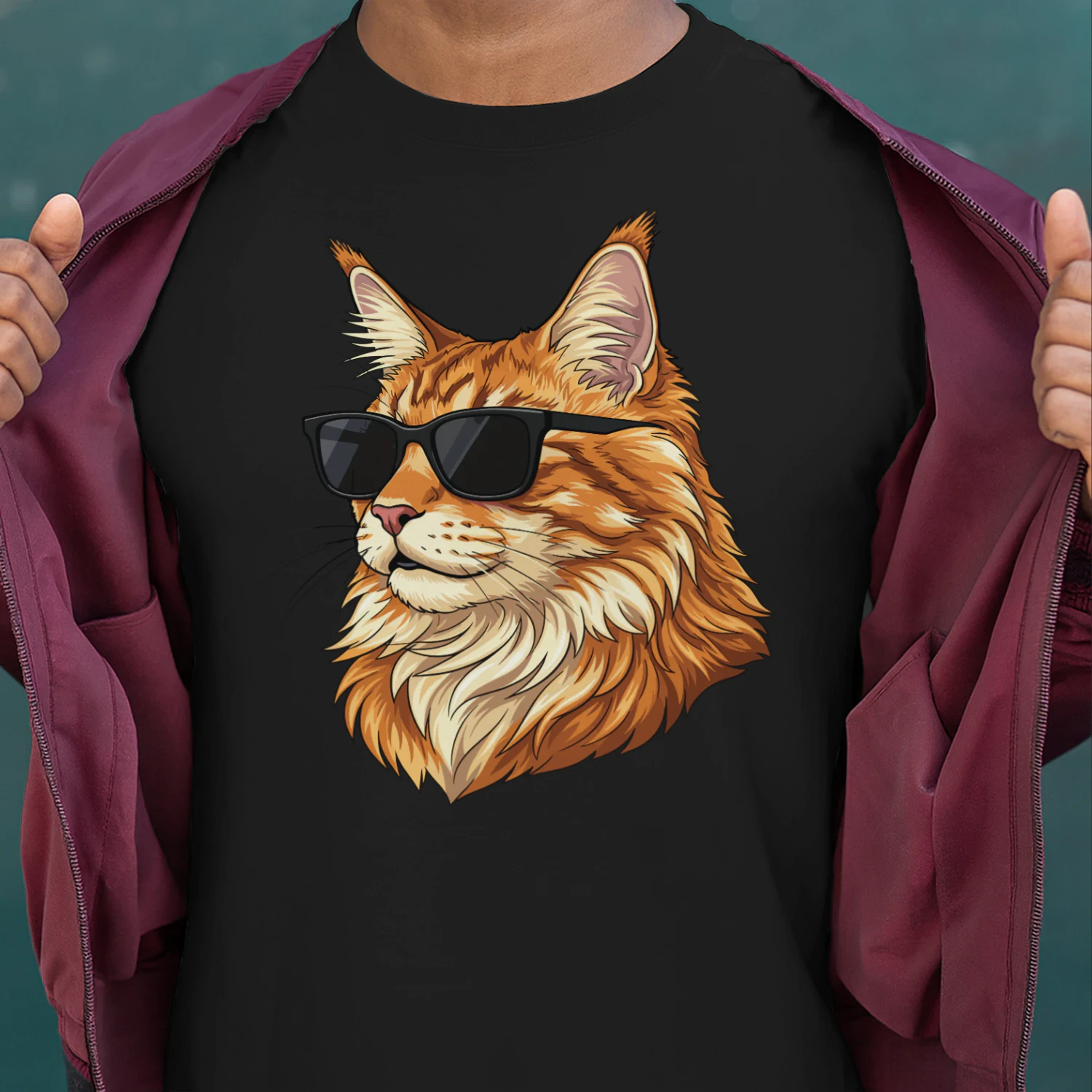 Cool Maine Coon Cat Wearing Sunglasses Retro Cute Pet Graphic