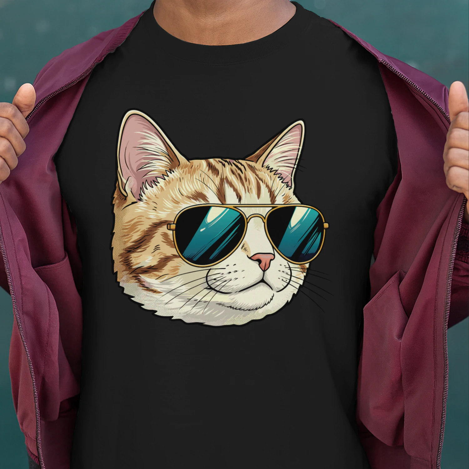 Cool Tabby Cat Gold Aviator Sunglasses Retro Cute Pet Graphic