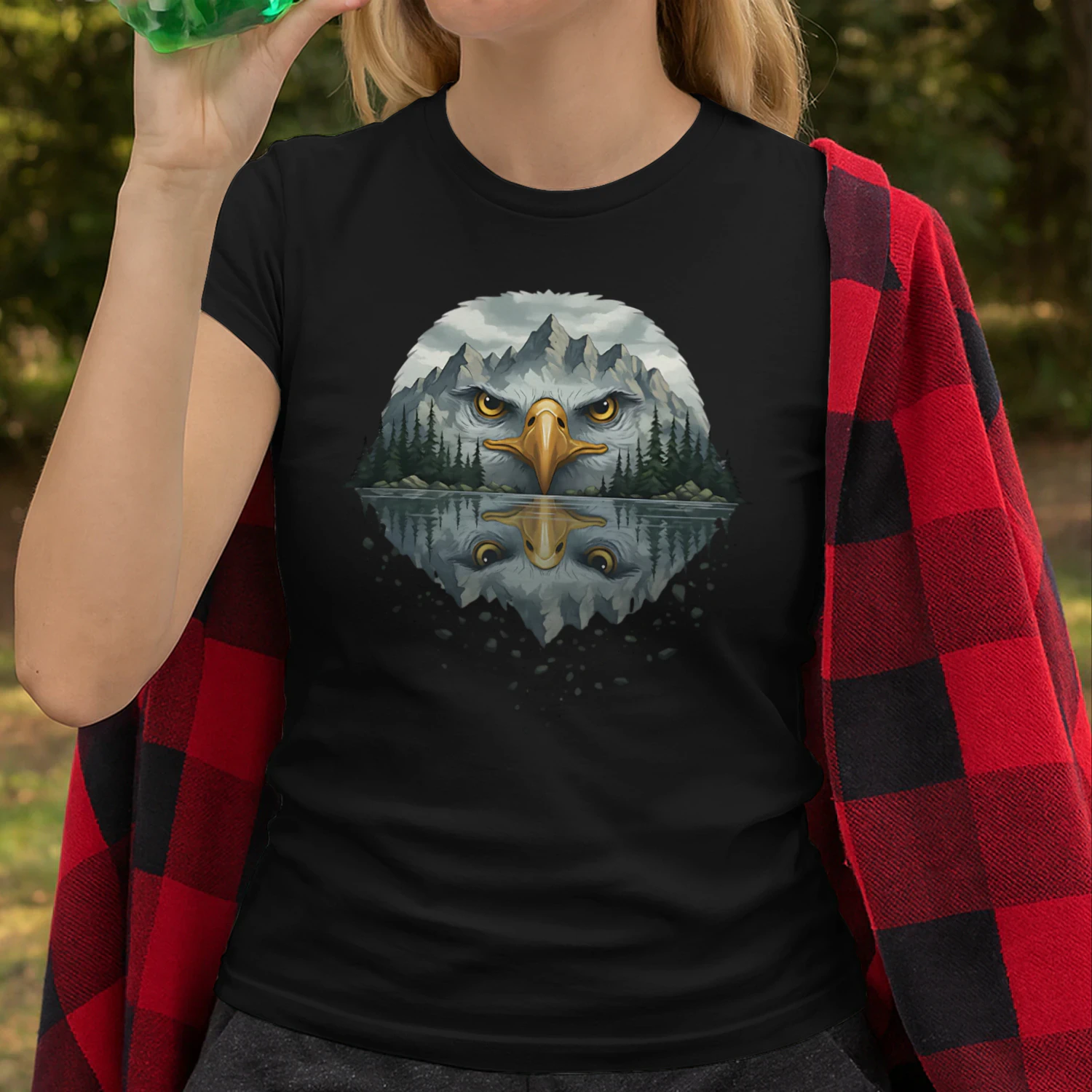 Majestic Eagle Mountain Lake Reflection Double Exposure Nature Graphic