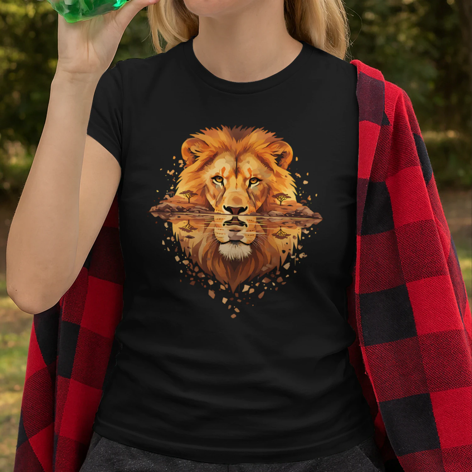 Majestic Lion African Savannah Water Reflection Double Exposure Graphic