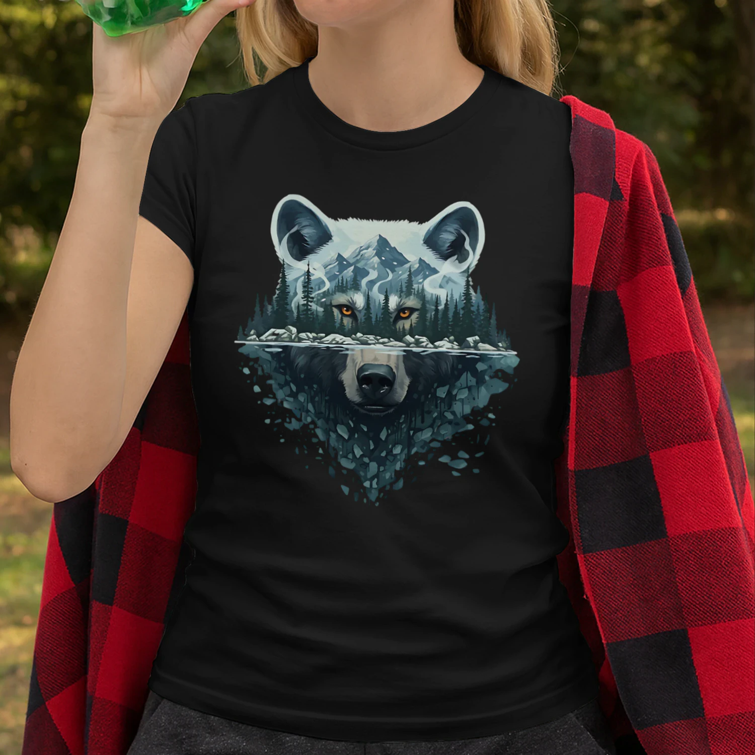 Majestic Wolf Snowy Mountain Forest Water Reflection Double Exposure Graphic