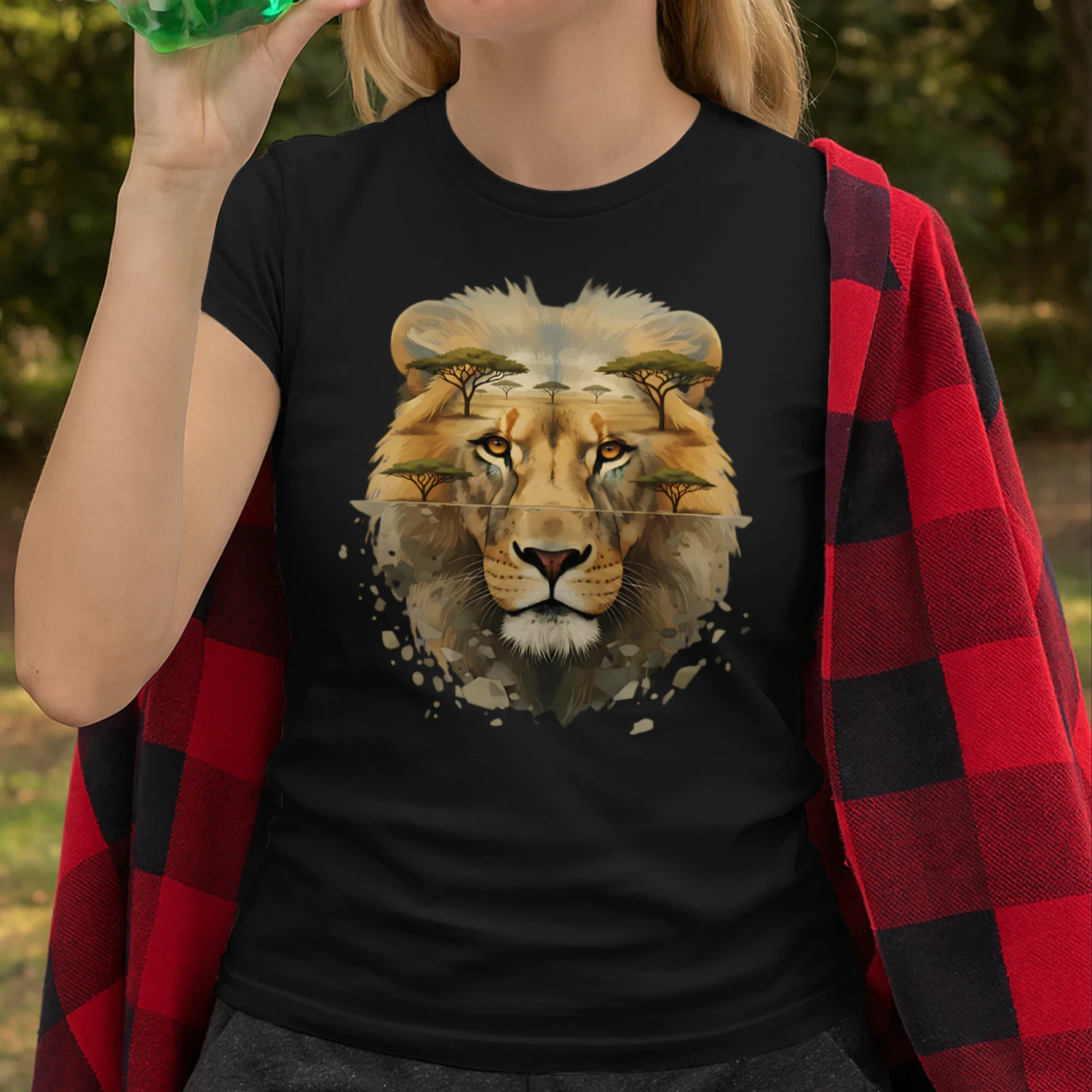 Majestic Lion African Savannah Acacia Trees Double Exposure Graphic