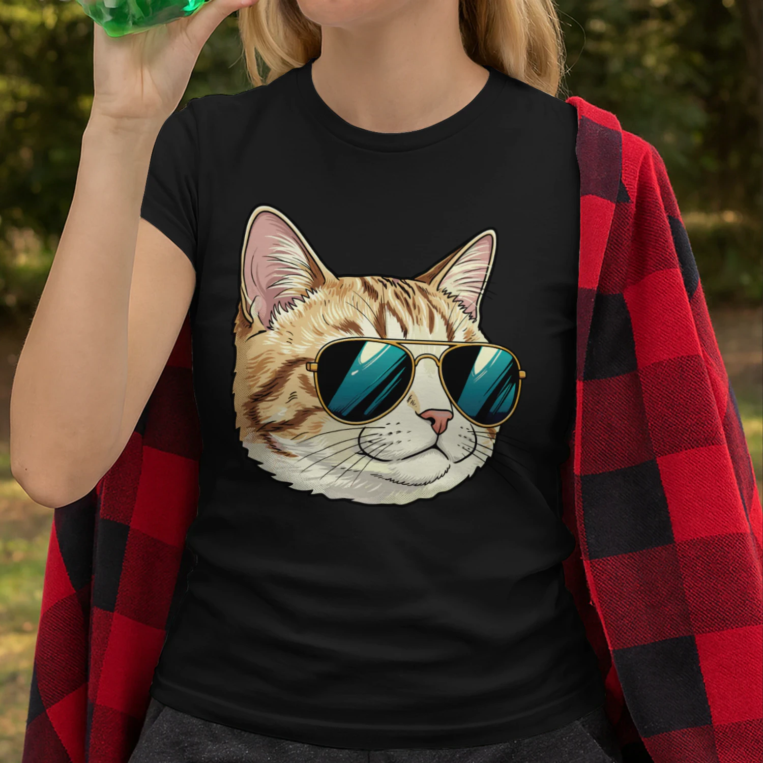 Cool Tabby Cat Gold Aviator Sunglasses Retro Cute Pet Graphic