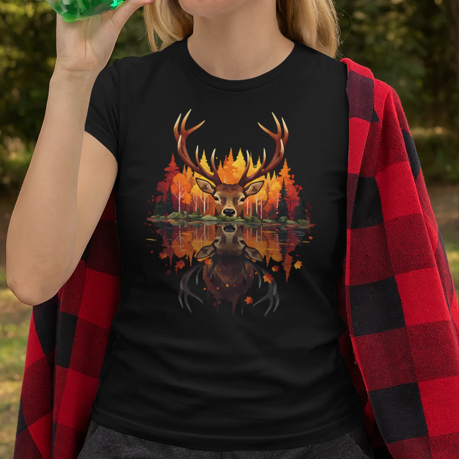 Majestic Buck Deer Autumn Forest Water Reflection Fall Nature Graphic