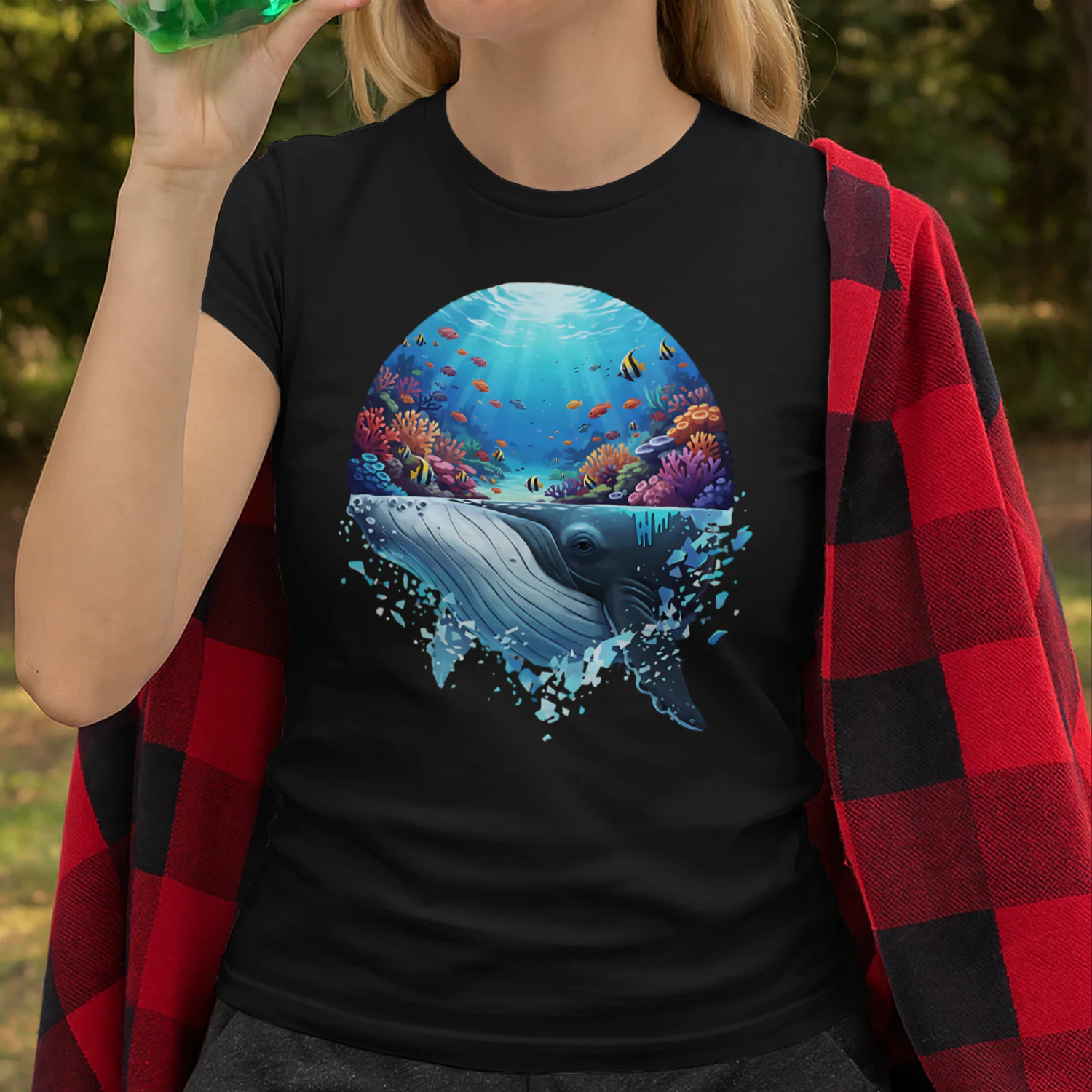 Majestic Humpback Whale Coral Reef Tropical Fish Ocean Life Double Exposure Graphic