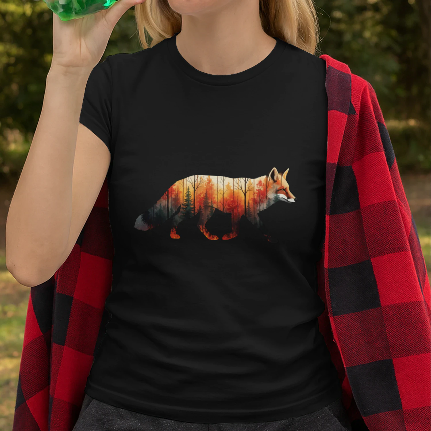 Majestic Red Fox Silhouette Autumn Forest Fall Double Exposure Graphic