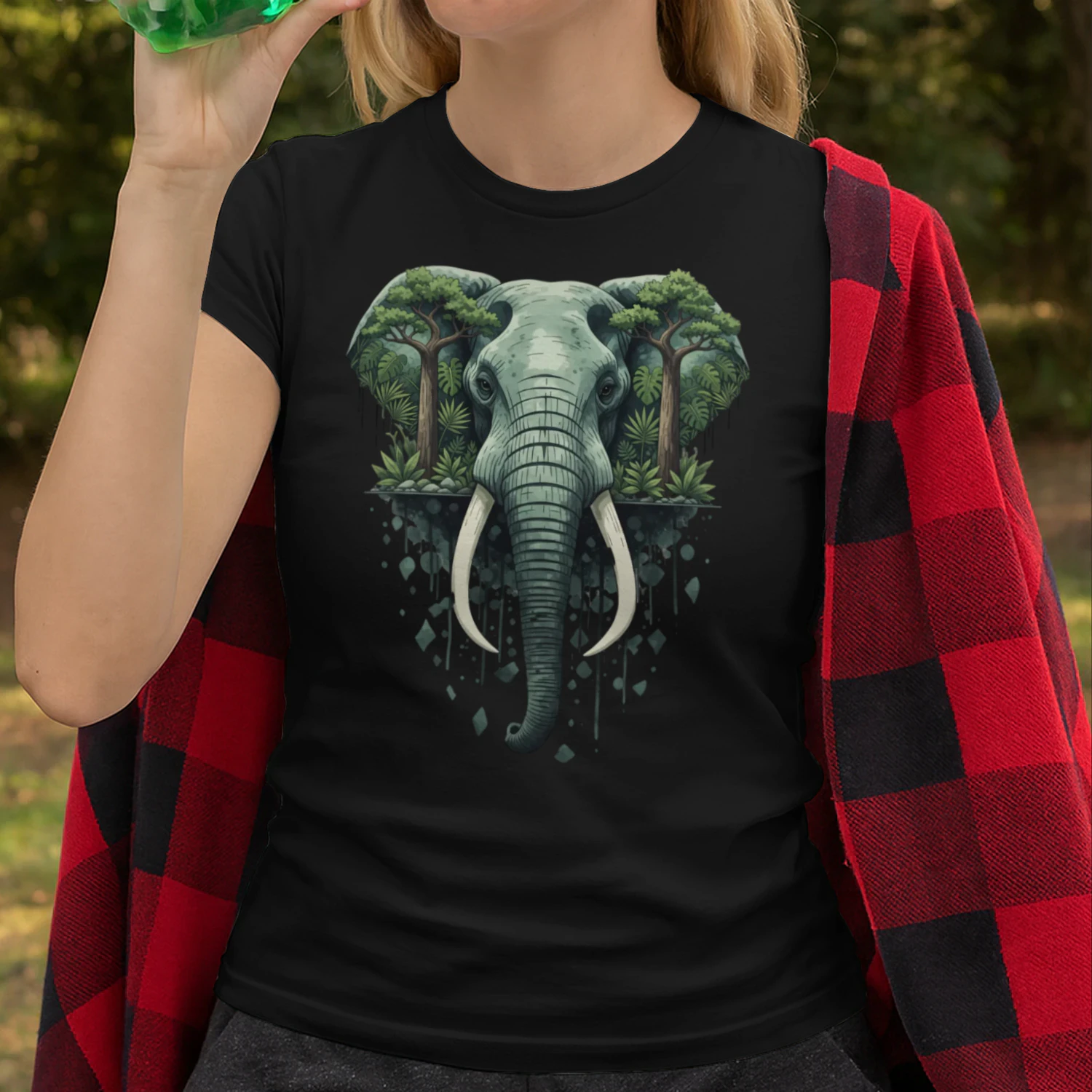 Majestic Elephant Tropical Jungle Baobab Trees Double Exposure Graphic