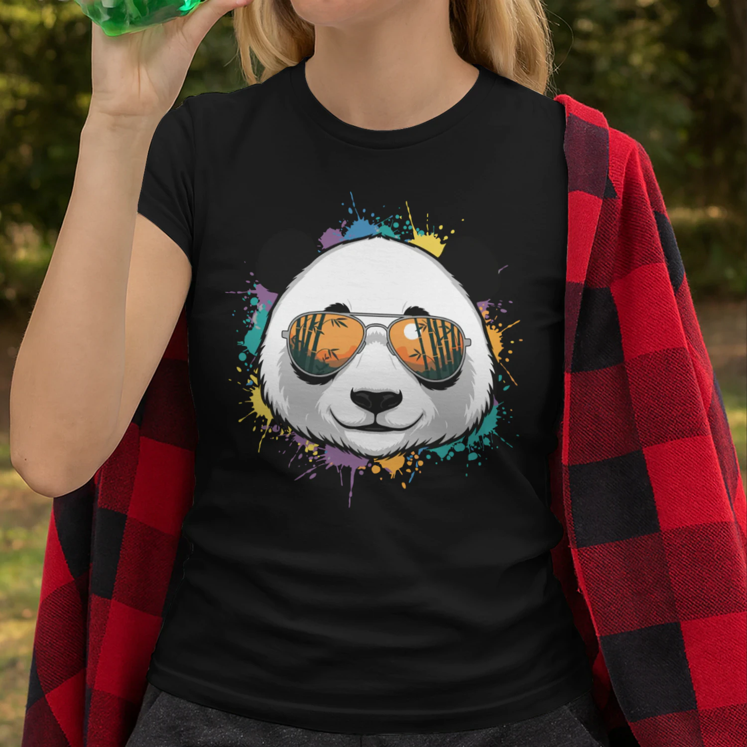 Colorful Panda Aviator Sunglasses Paint Splatter Bamboo Sunset