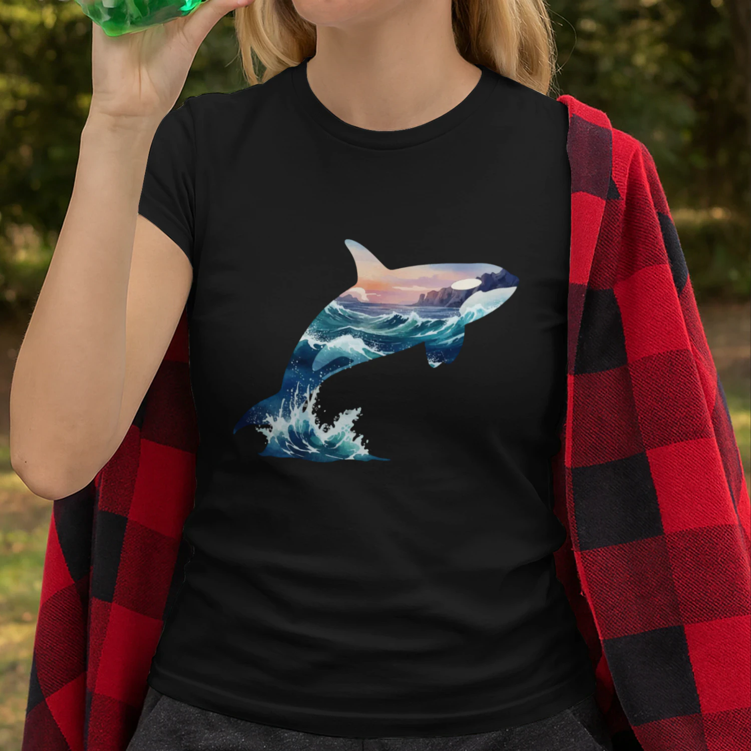 Majestic Jumping Orca Killer Whale Ocean Waves Sunset Double Exposure Graphic