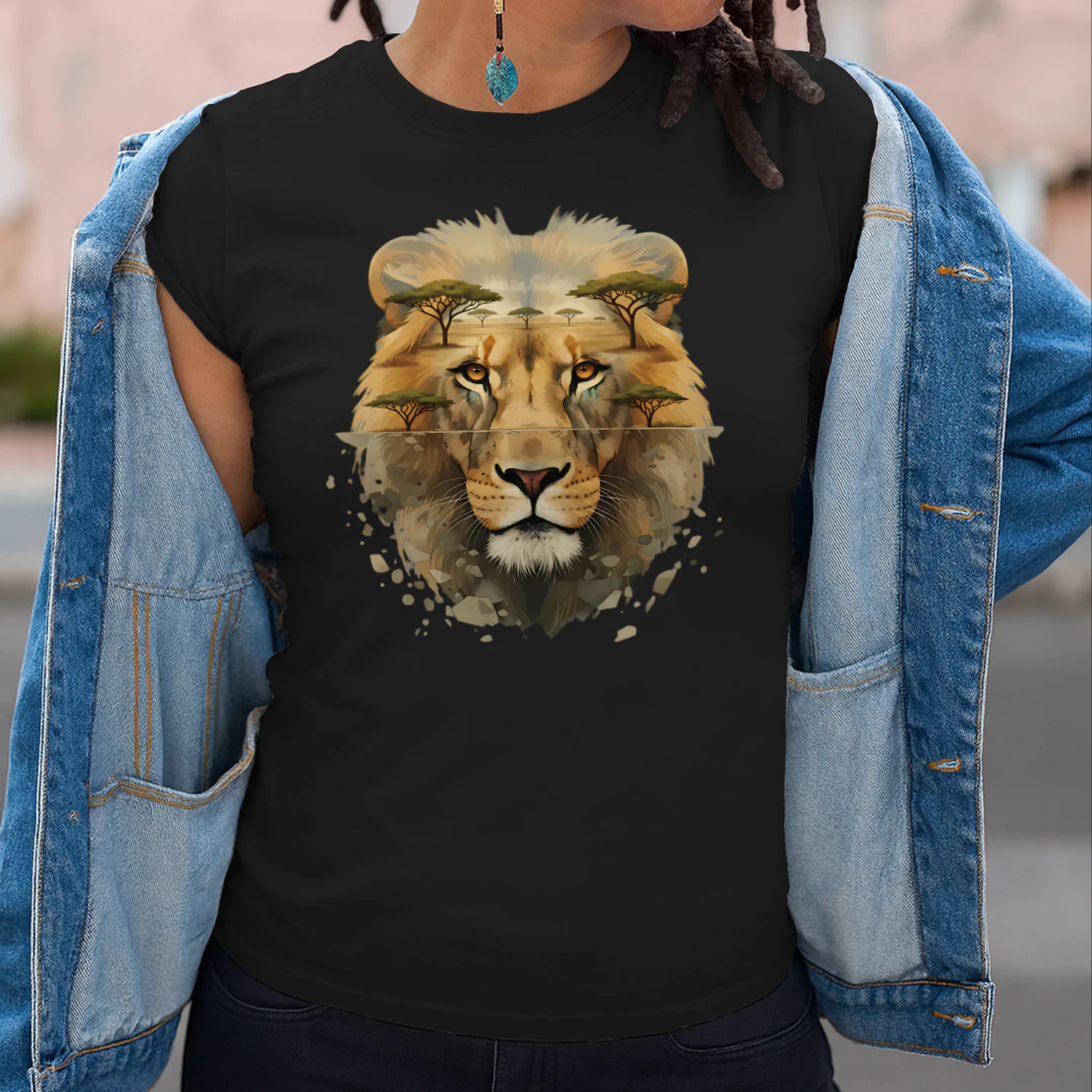 Majestic Lion African Savannah Acacia Trees Double Exposure Graphic