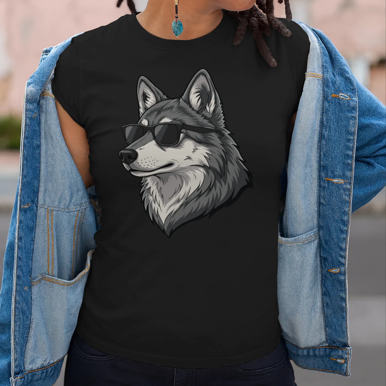 Cool Wolf Wearing Black Sunglasses Retro Lone Wolf Graphic