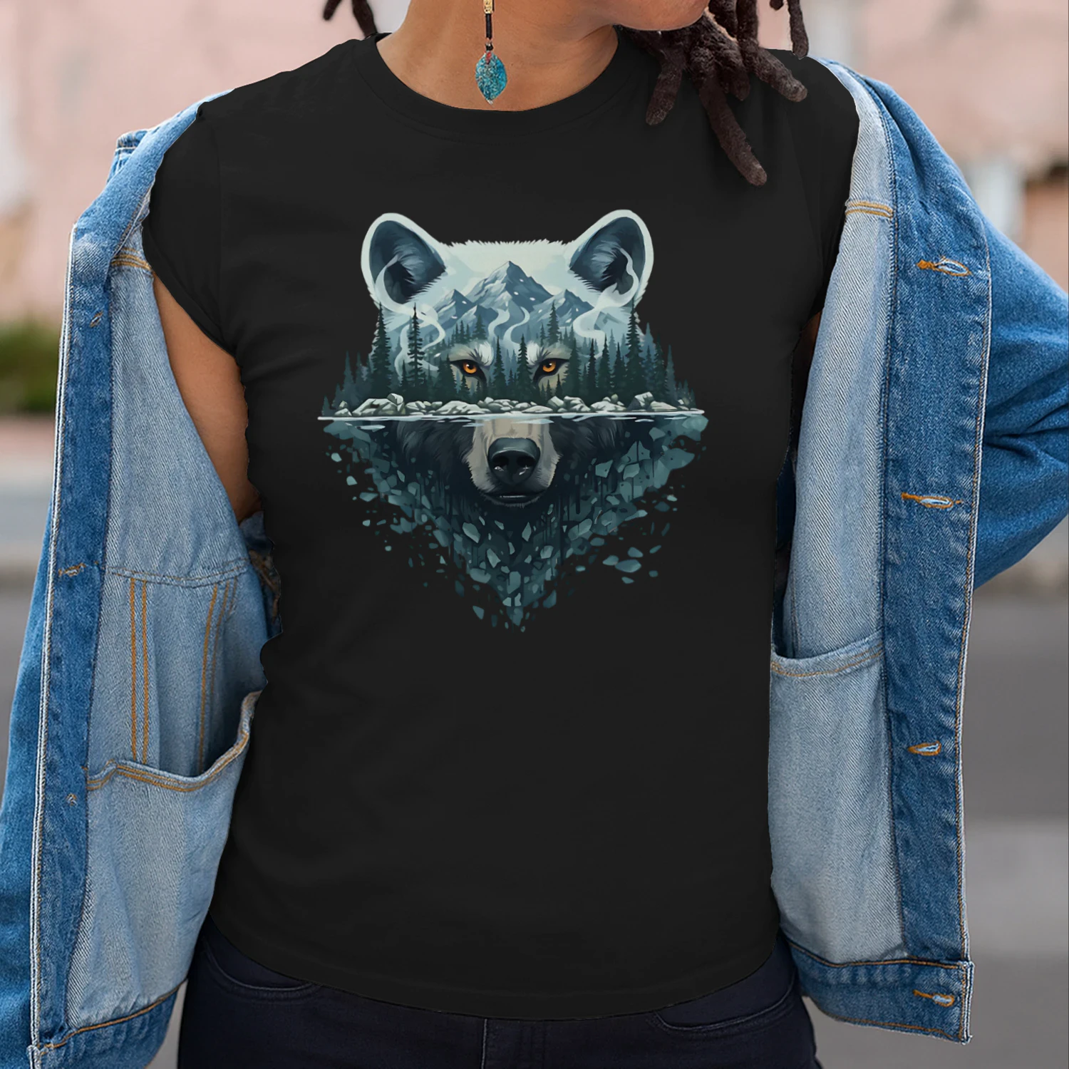 Majestic Wolf Snowy Mountain Forest Water Reflection Double Exposure Graphic