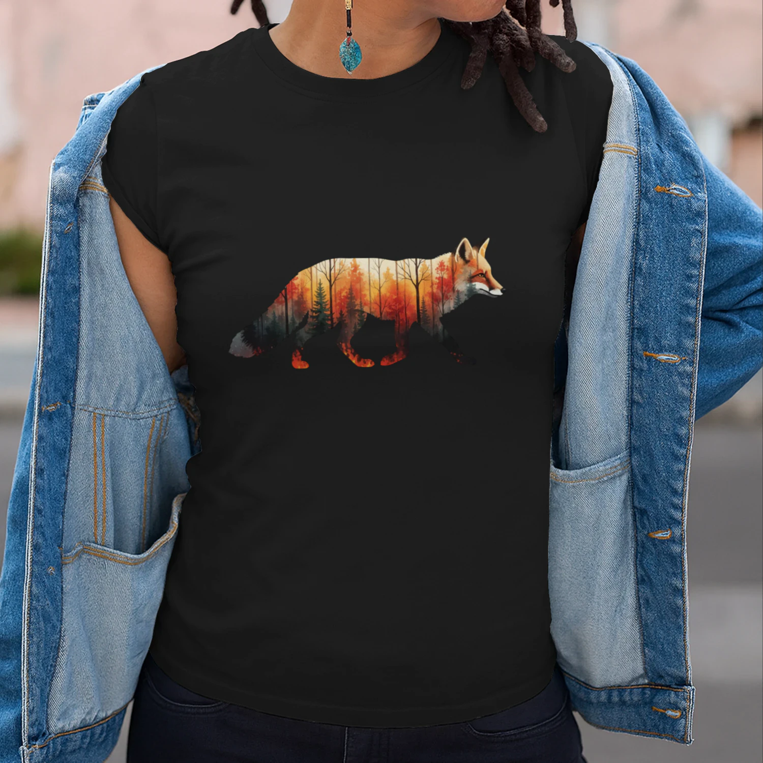 Majestic Red Fox Silhouette Autumn Forest Fall Double Exposure Graphic