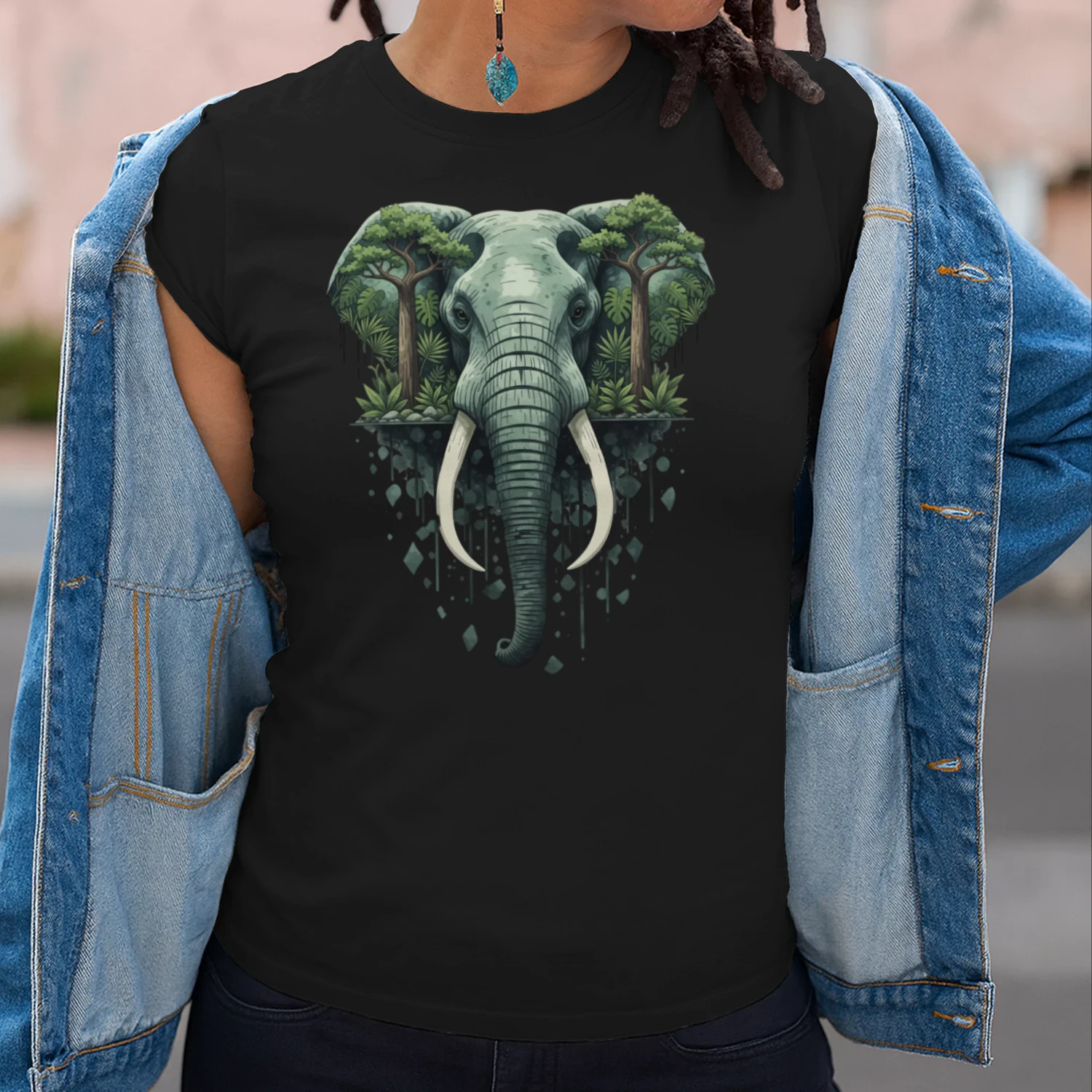 Majestic Elephant Tropical Jungle Baobab Trees Double Exposure Graphic
