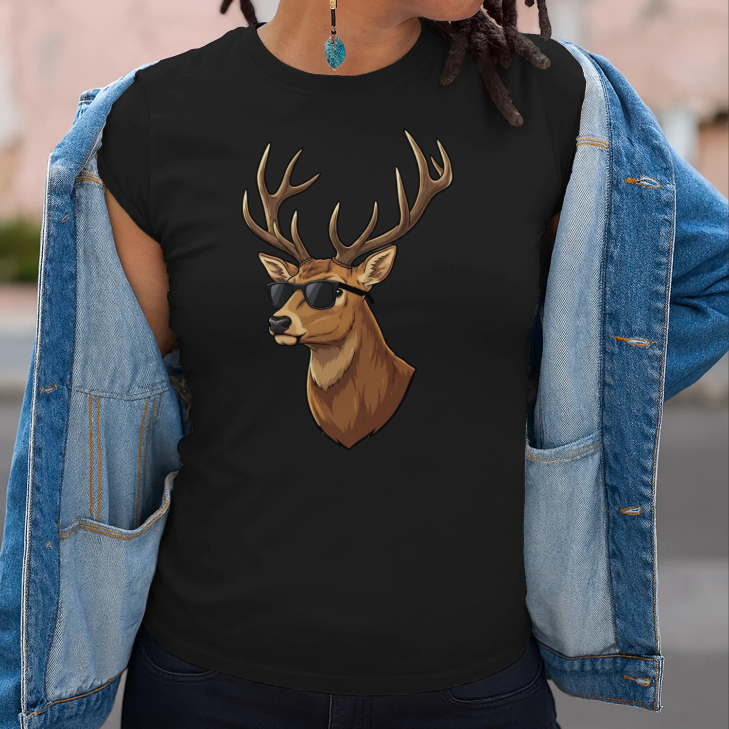 Cool Buck Deer Wearing Black Sunglasses Retro Hunting Graphic