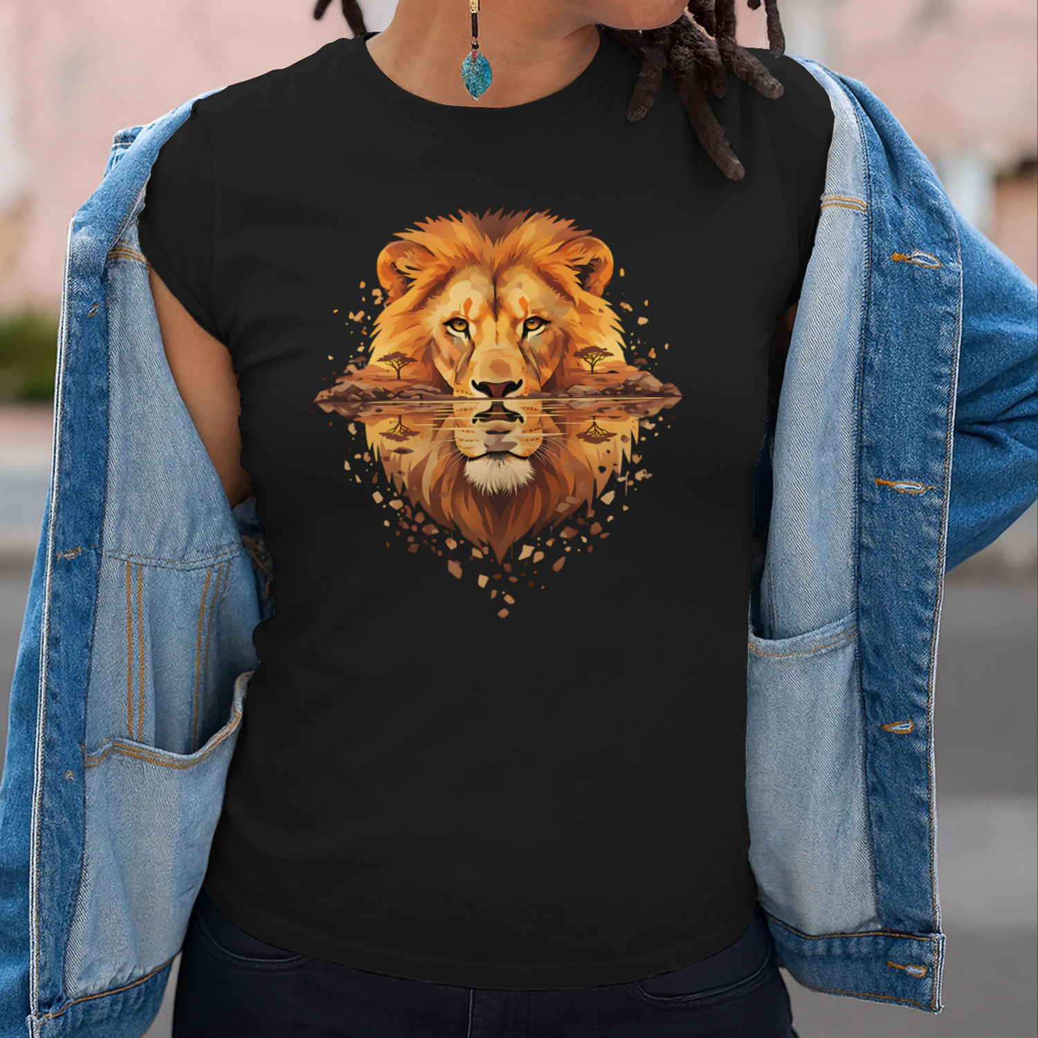 Majestic Lion African Savannah Water Reflection Double Exposure Graphic