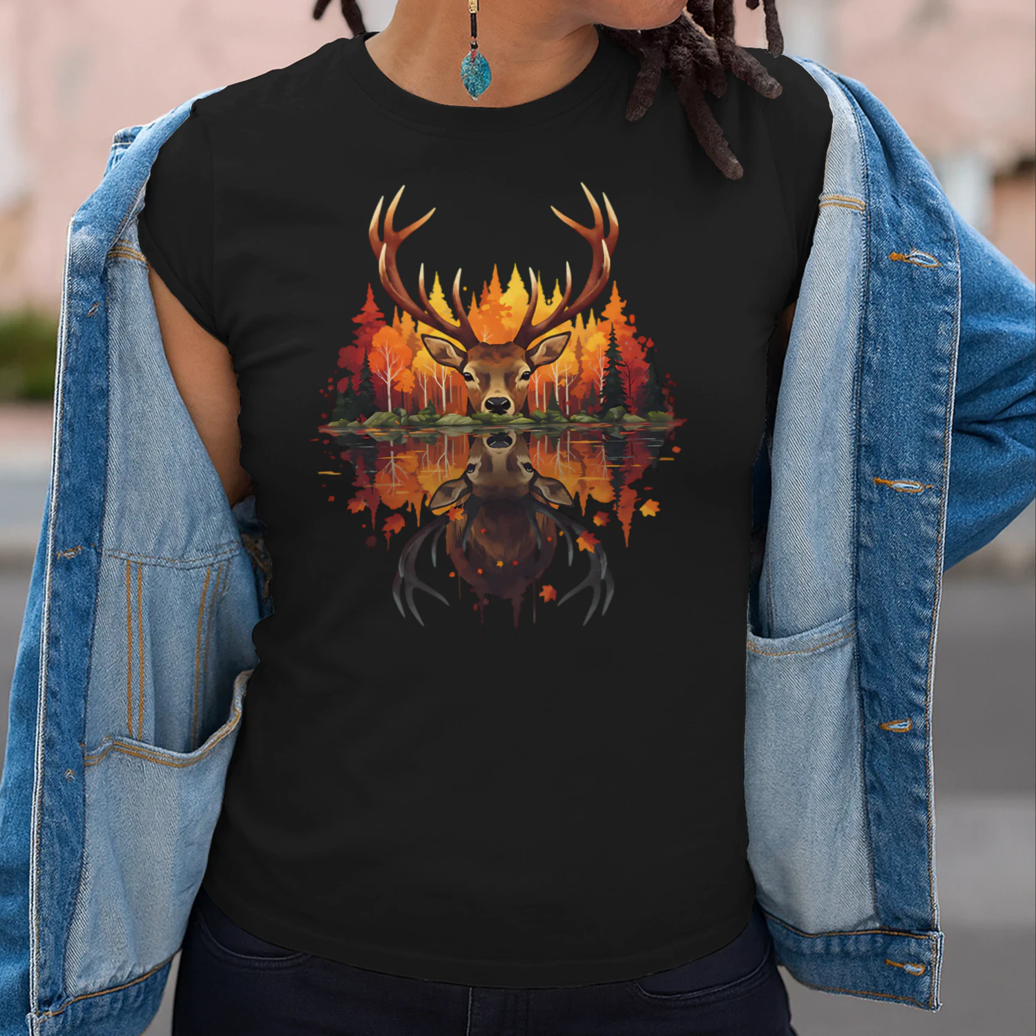 Majestic Buck Deer Autumn Forest Water Reflection Fall Nature Graphic