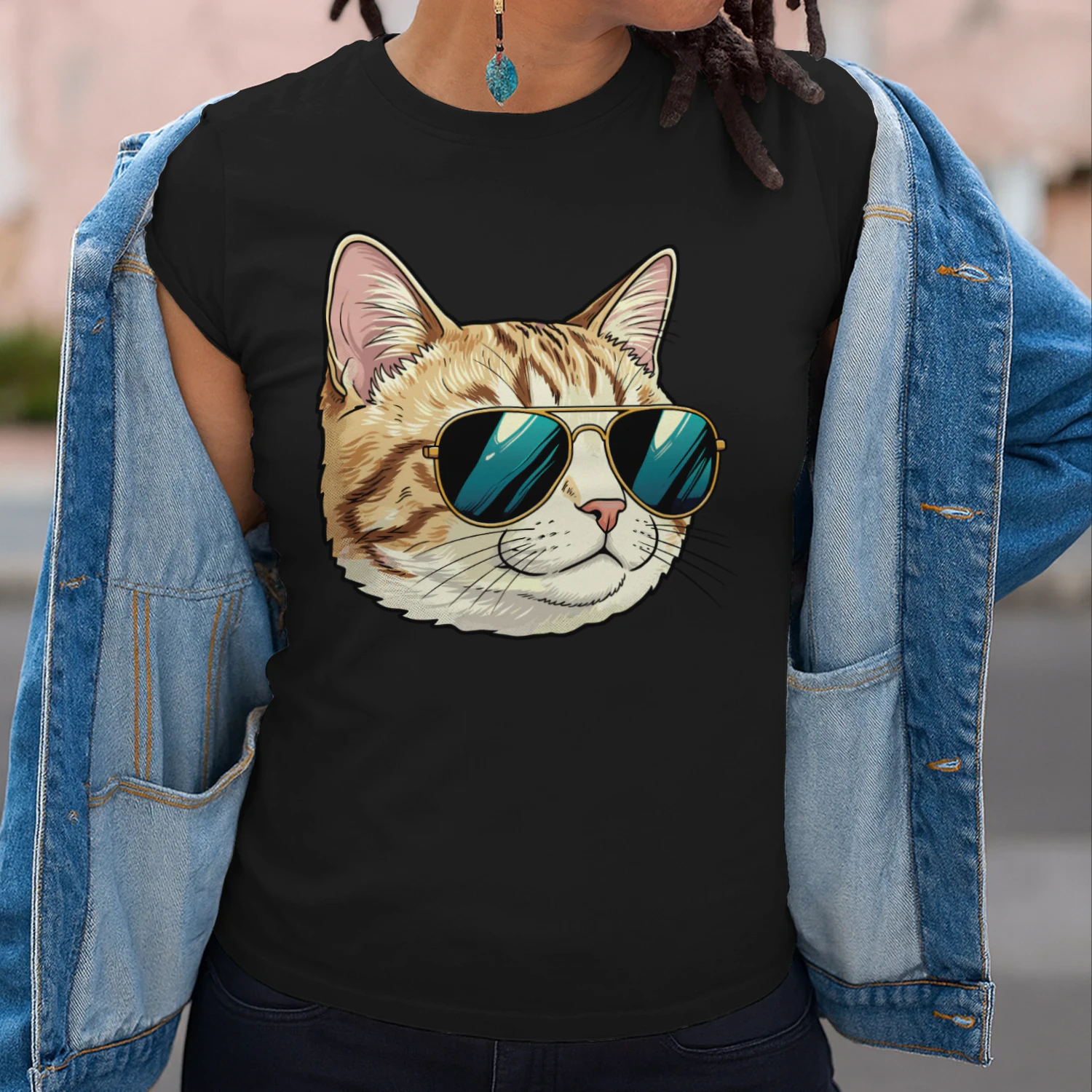 Cool Tabby Cat Gold Aviator Sunglasses Retro Cute Pet Graphic