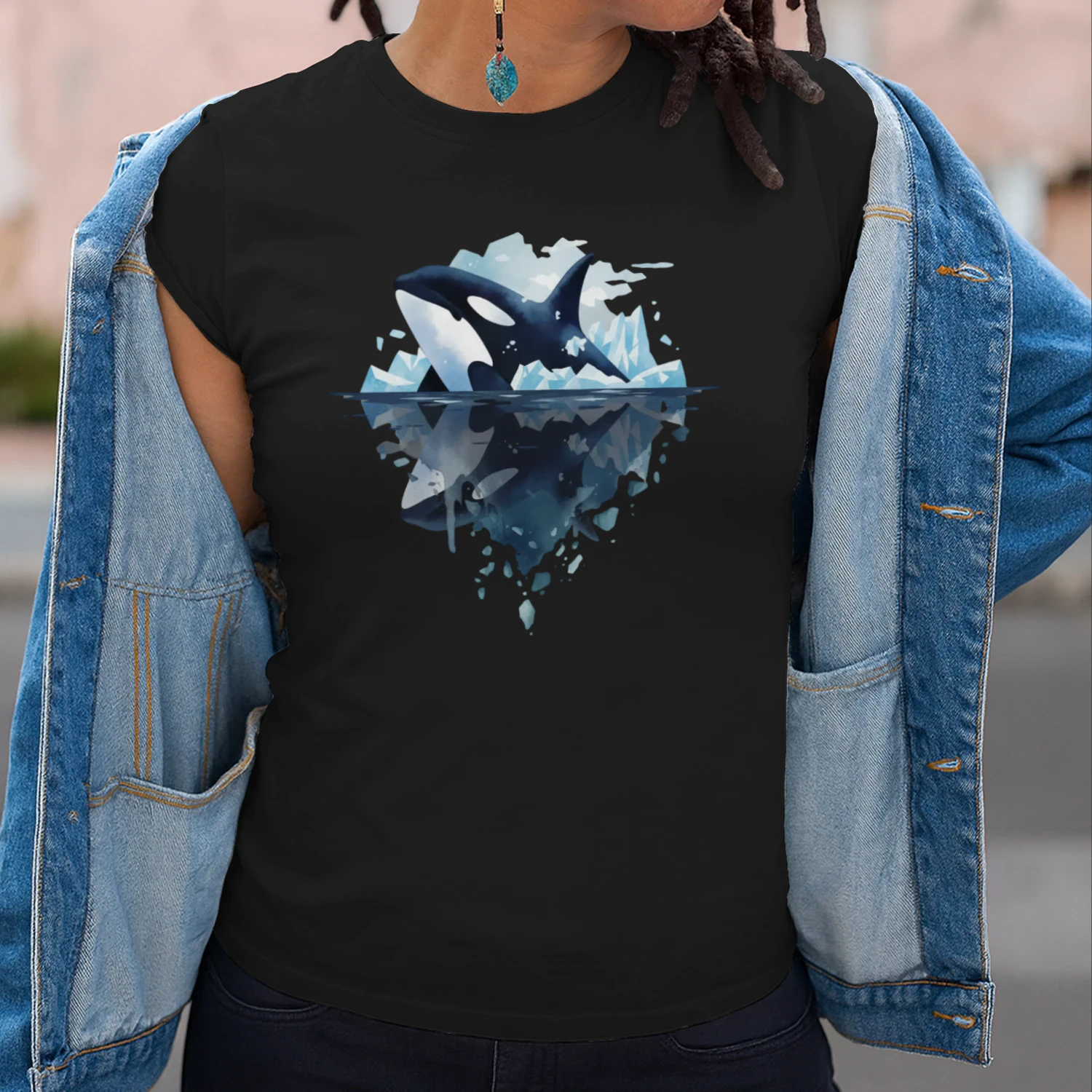 Majestic Orca Killer Whale Iceberg Water Reflection Double Exposure Graphic