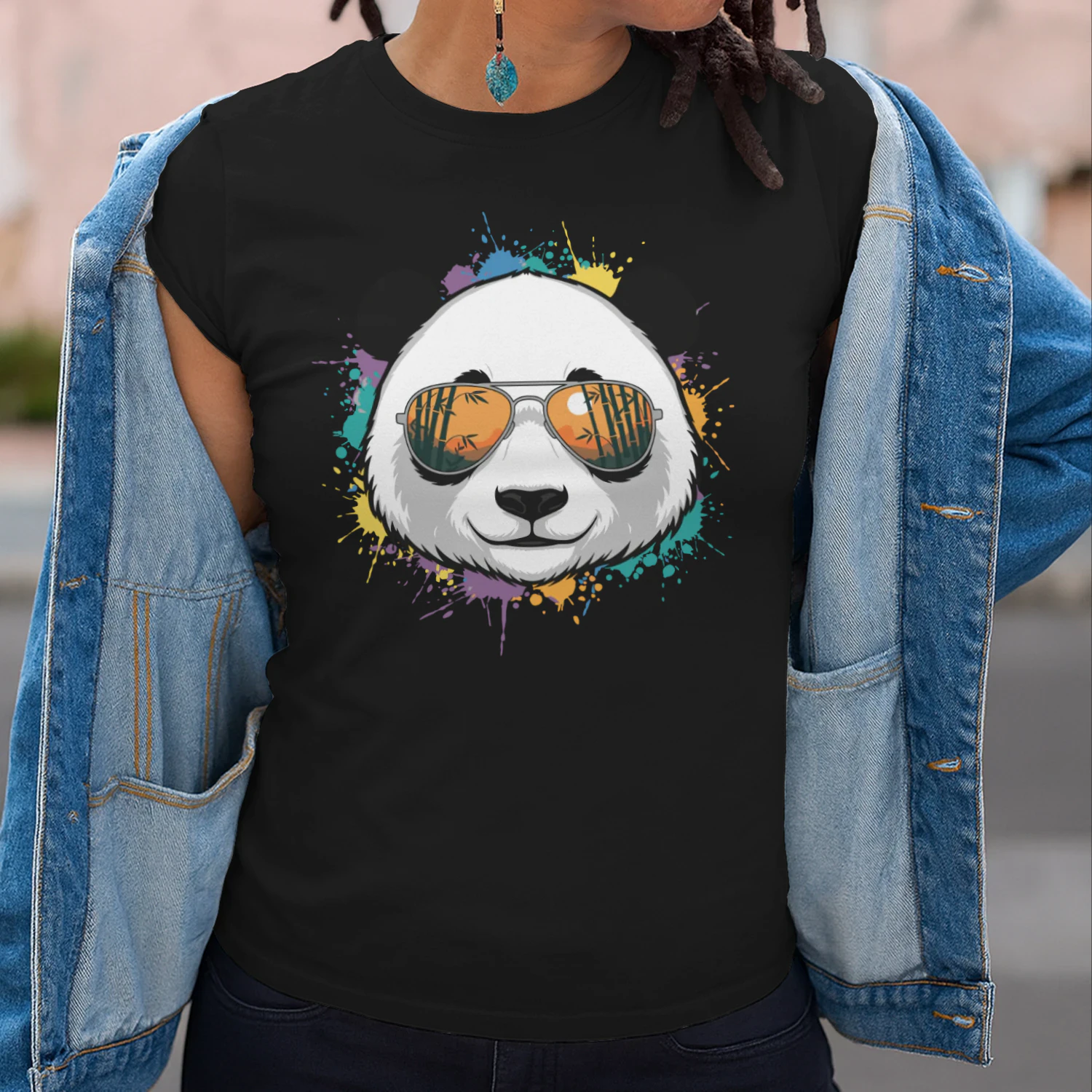Colorful Panda Aviator Sunglasses Paint Splatter Bamboo Sunset