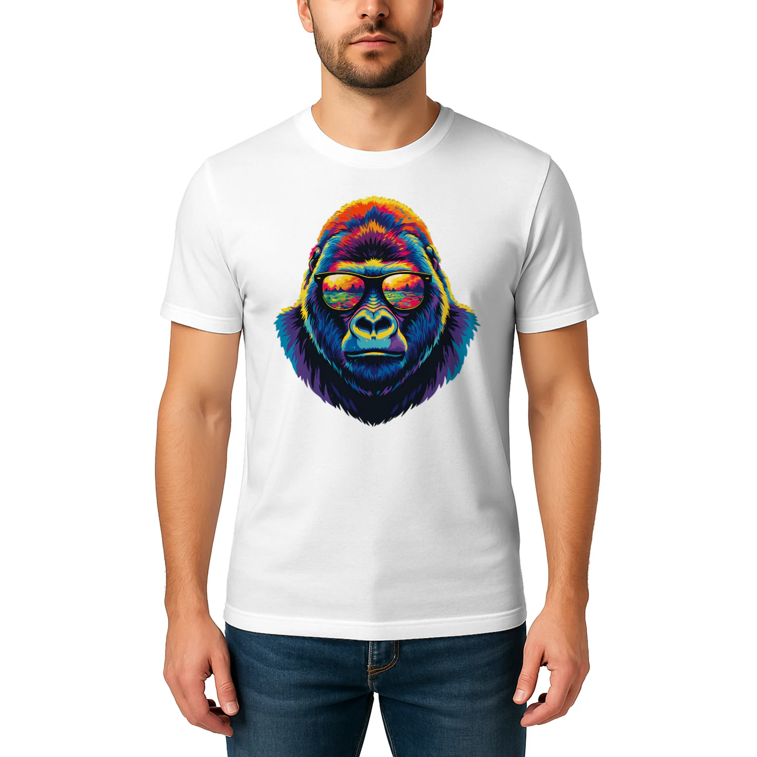 Cool Colorful Gorilla Wearing Black Sunglasses Pop Art Retro Gorilla Graphic
