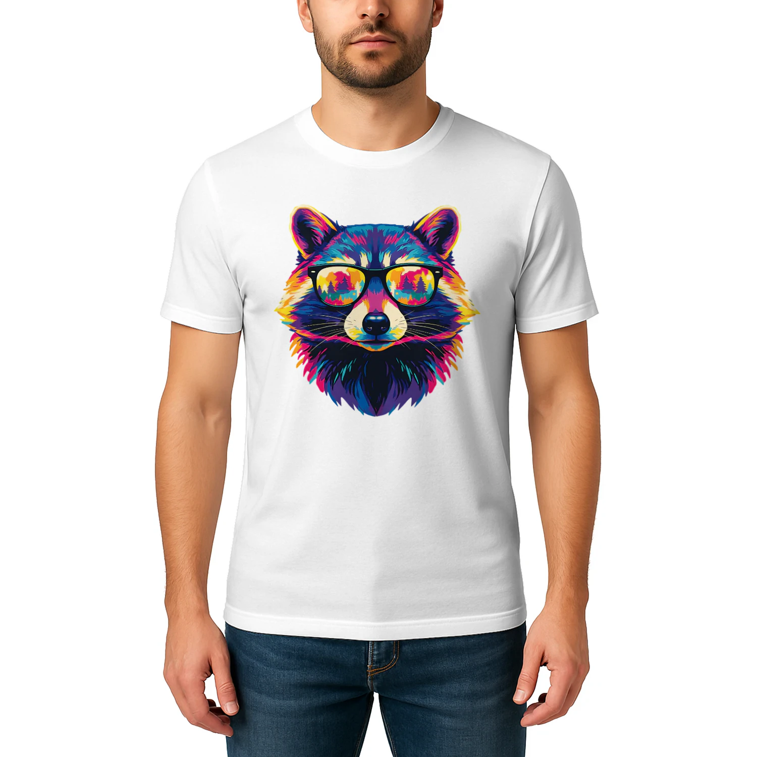 Cool Colorful Raccoon Wearing Black Sunglasses Pop Art Retro Raccoon Graphic