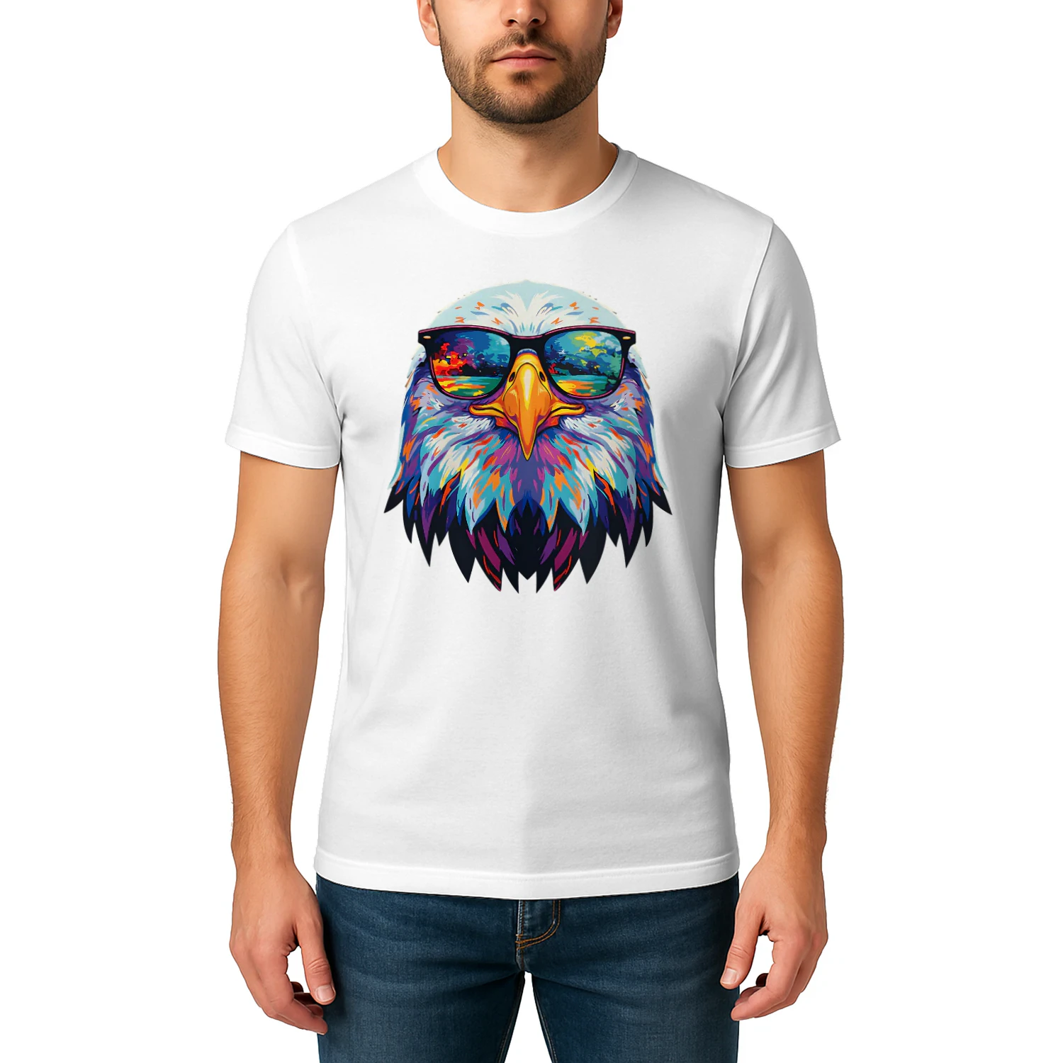 Cool Colorful Bald Eagle Wearing Black Sunglasses Pop Art Retro Eagle Graphic